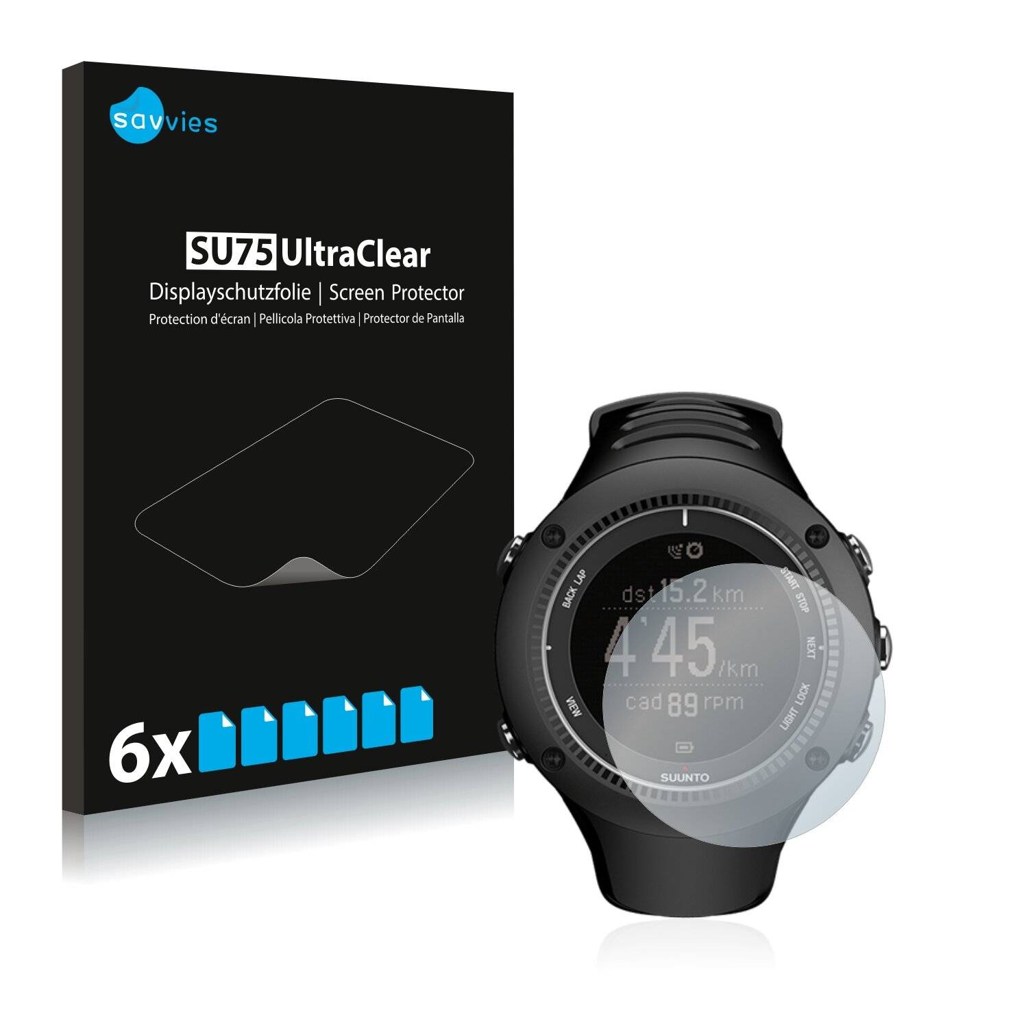 6x Savvies SU75 Displayschutzfolie für Suunto Ambit2 R Black