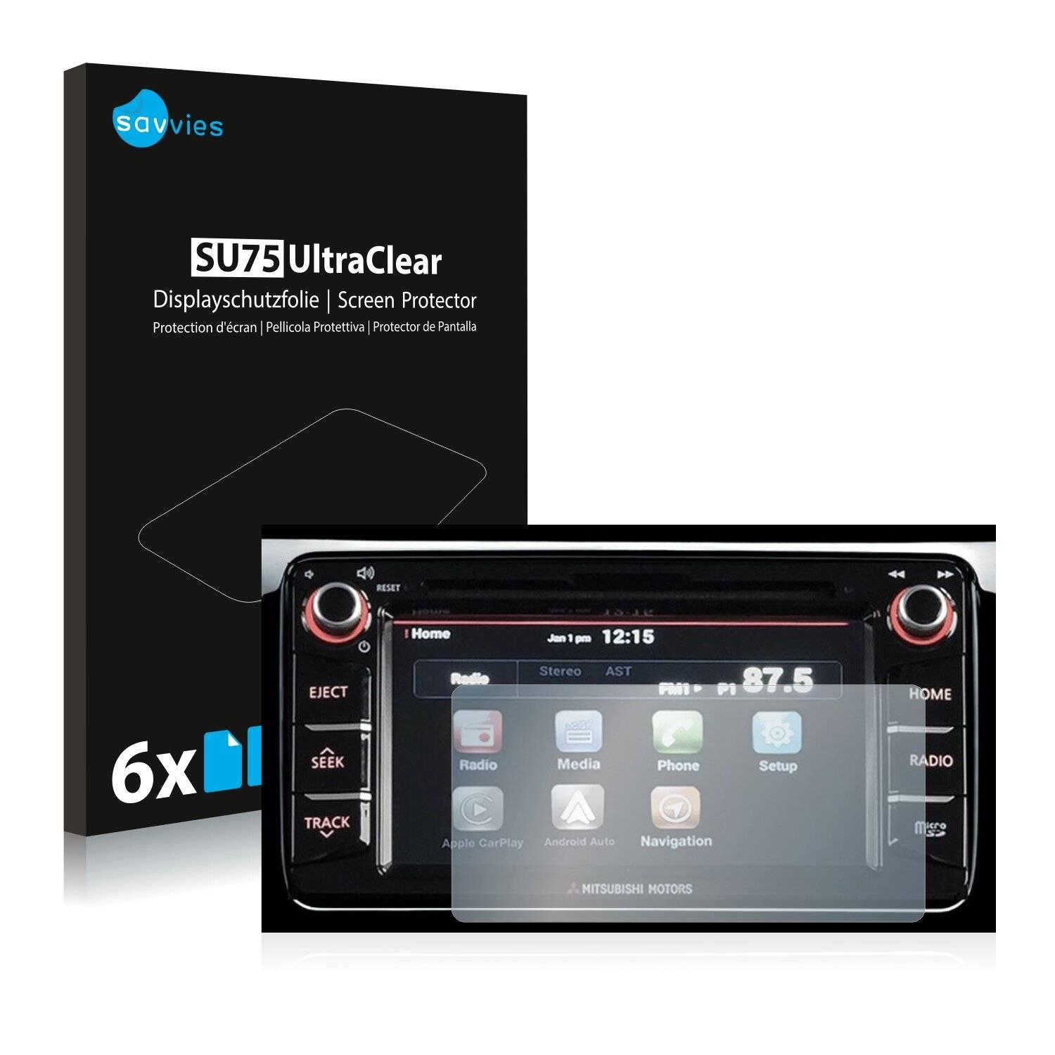 6x Savvies SU75 Displayschutzfolie für Mitsubishi L200 Series 5 2015-2019 Infotainment