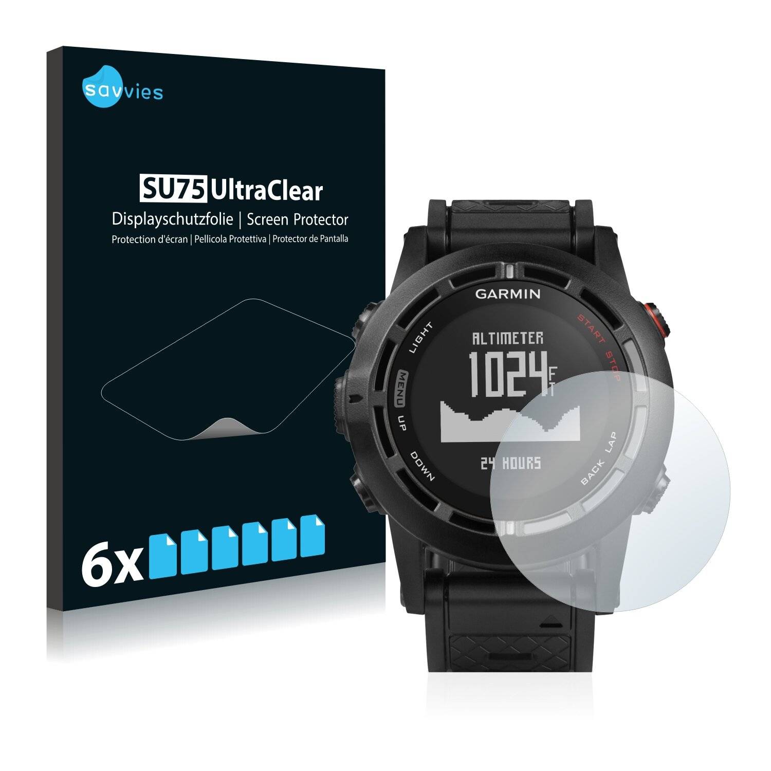 6x Savvies SU75 Displayschutzfolie für Garmin Fenix