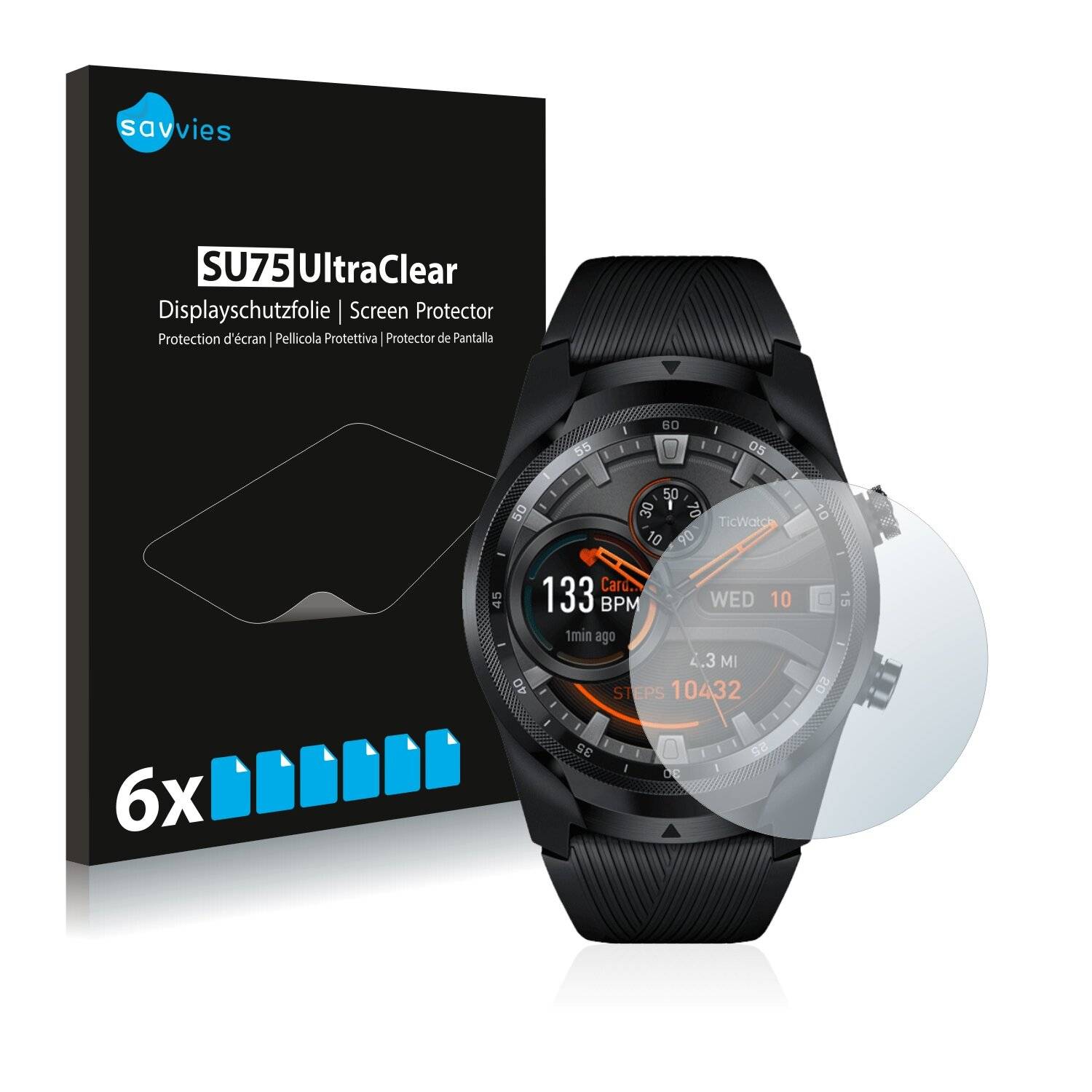6x Savvies SU75 Displayschutzfolie für Mobvoi Ticwatch Pro