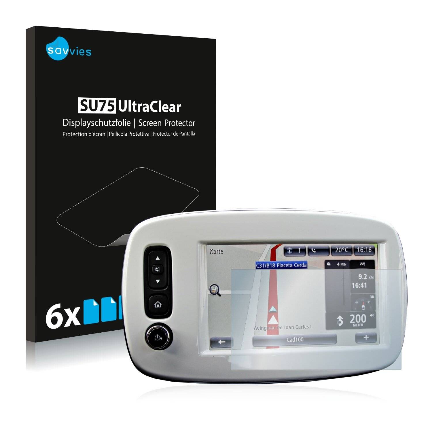 6x Savvies SU75 Displayschutzfolie für TomTom Smart 453
