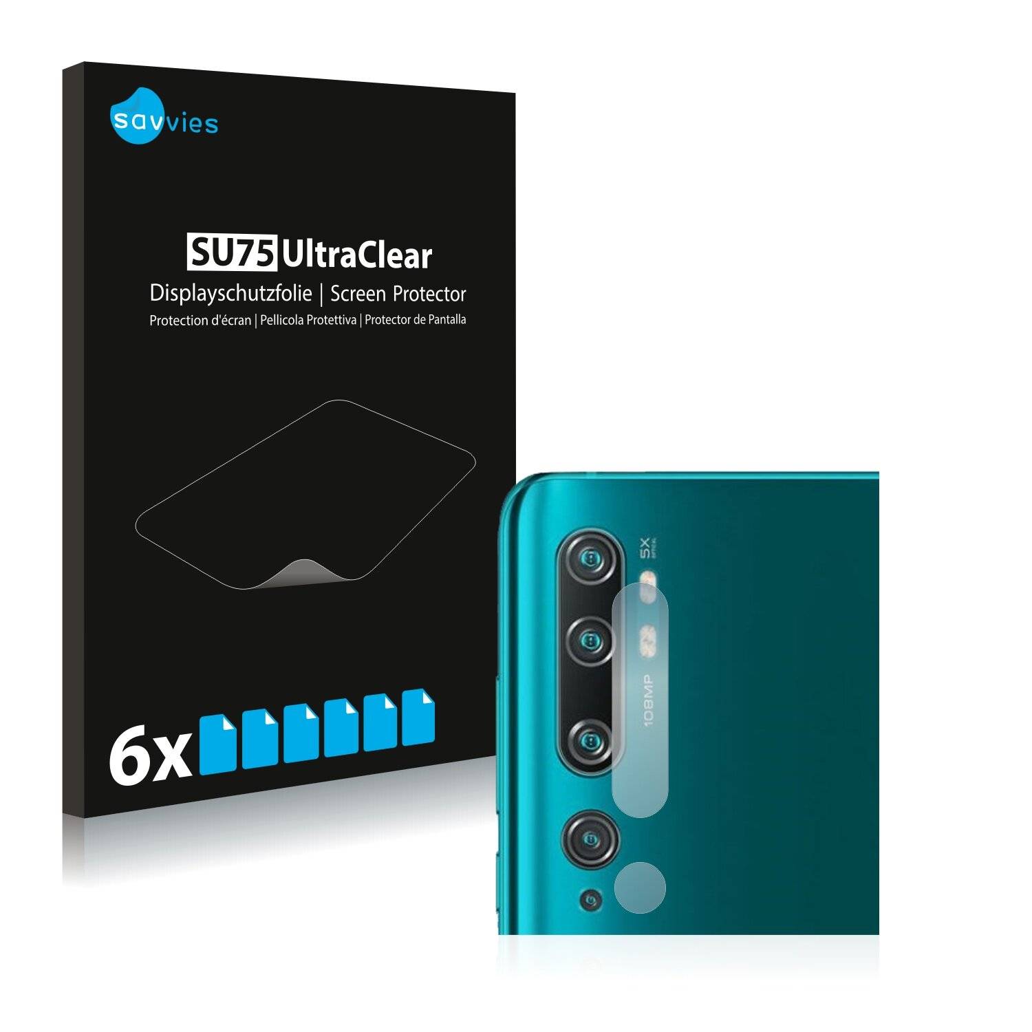 6x Savvies SU75 Displayschutzfolie für Xiaomi Mi Note 10 (NUR