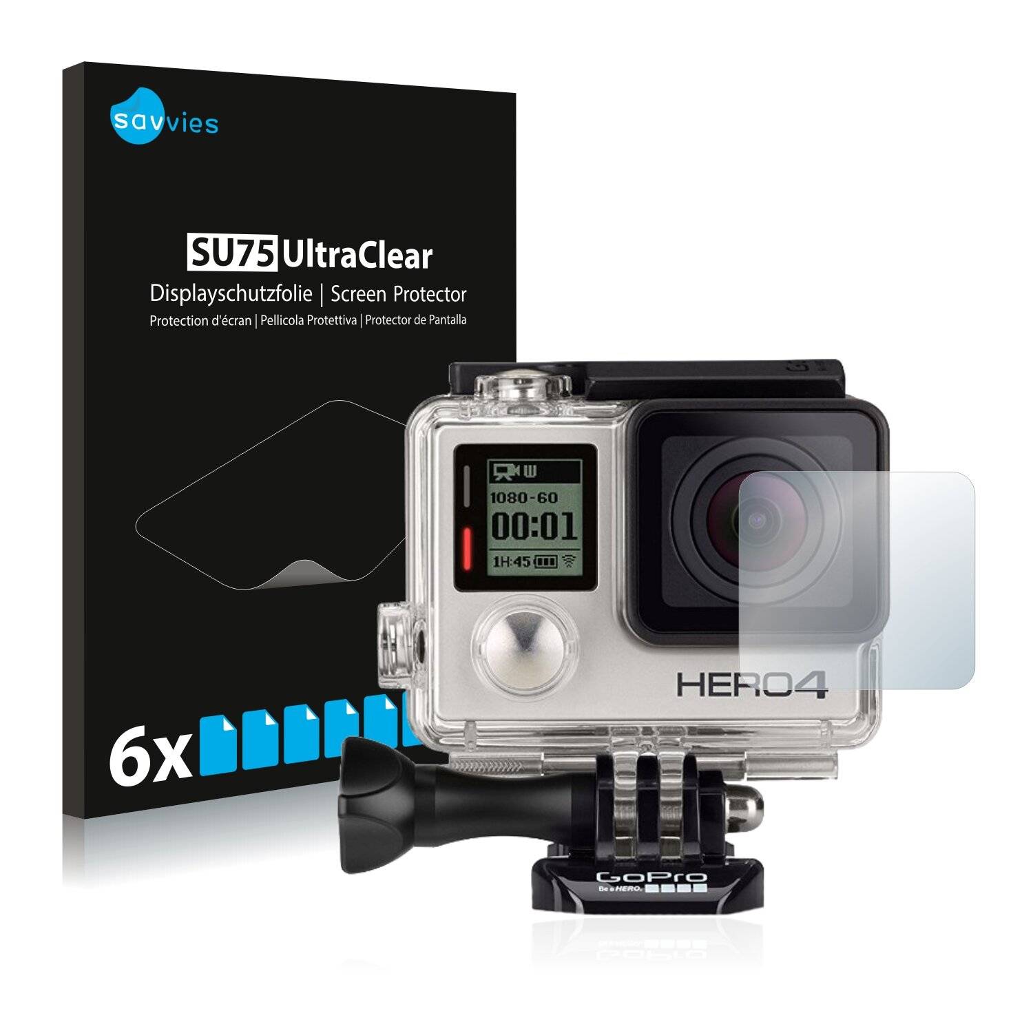 6x Savvies SU75 Displayschutzfolie für GoPro Hero4 Black Linse