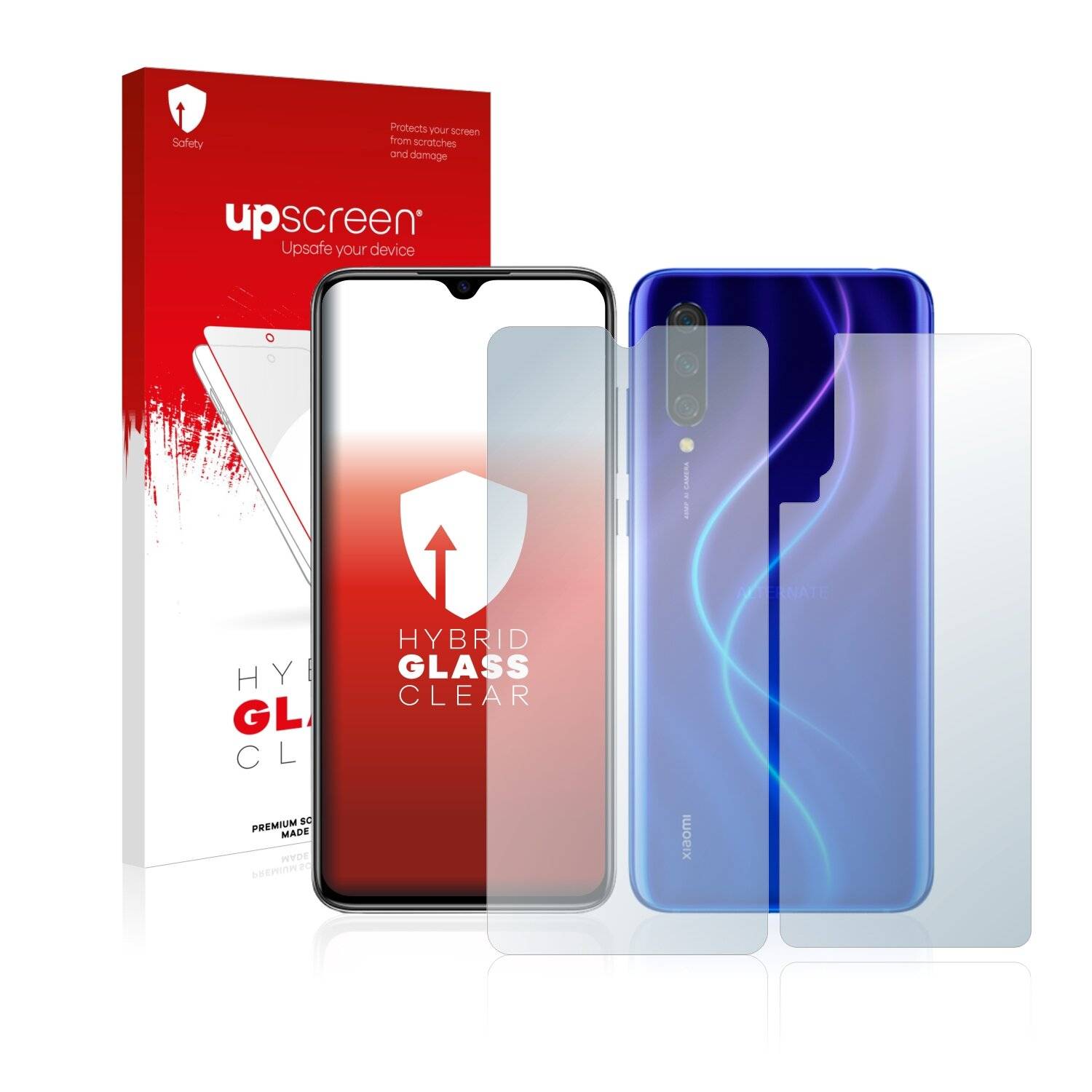 upscreen Hybrid Glass Clear Premium Schutzglas Folie für Xiaomi Mi 9 Lite (Vorder +