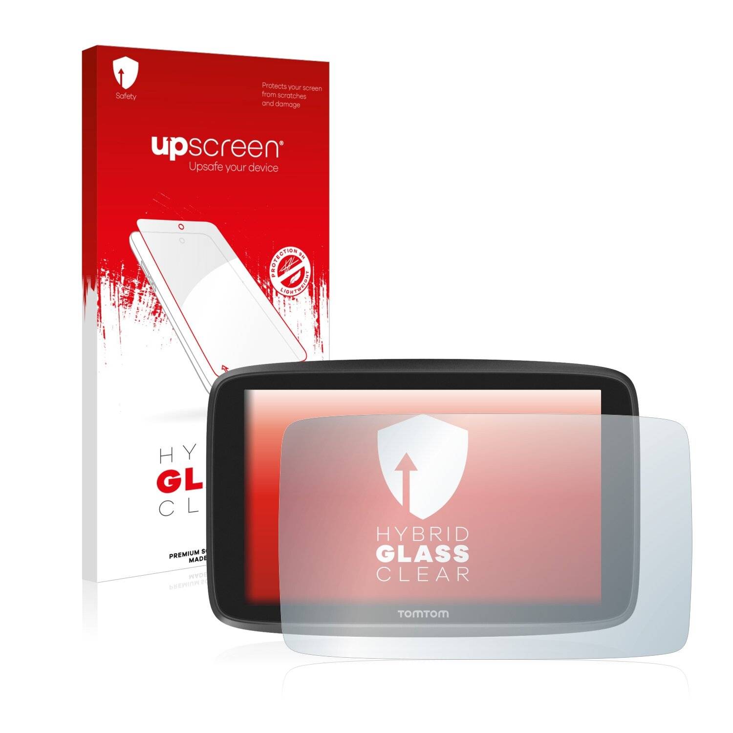 upscreen Hybrid Glass Clear Premium Schutzglas Folie für TomTom GO