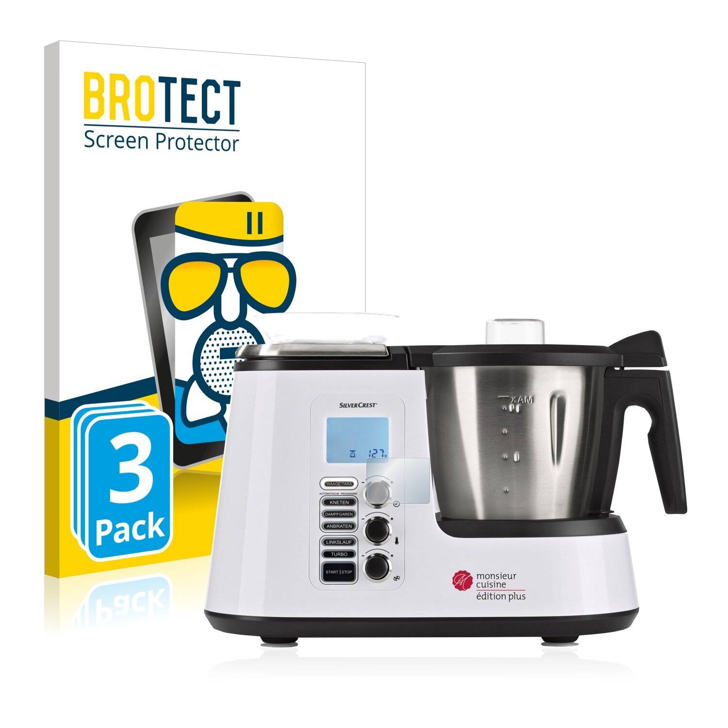 3x BROTECT AirGlass Matte Schutzglas Folie für SilverCrest Monsieur Cuisine Edition