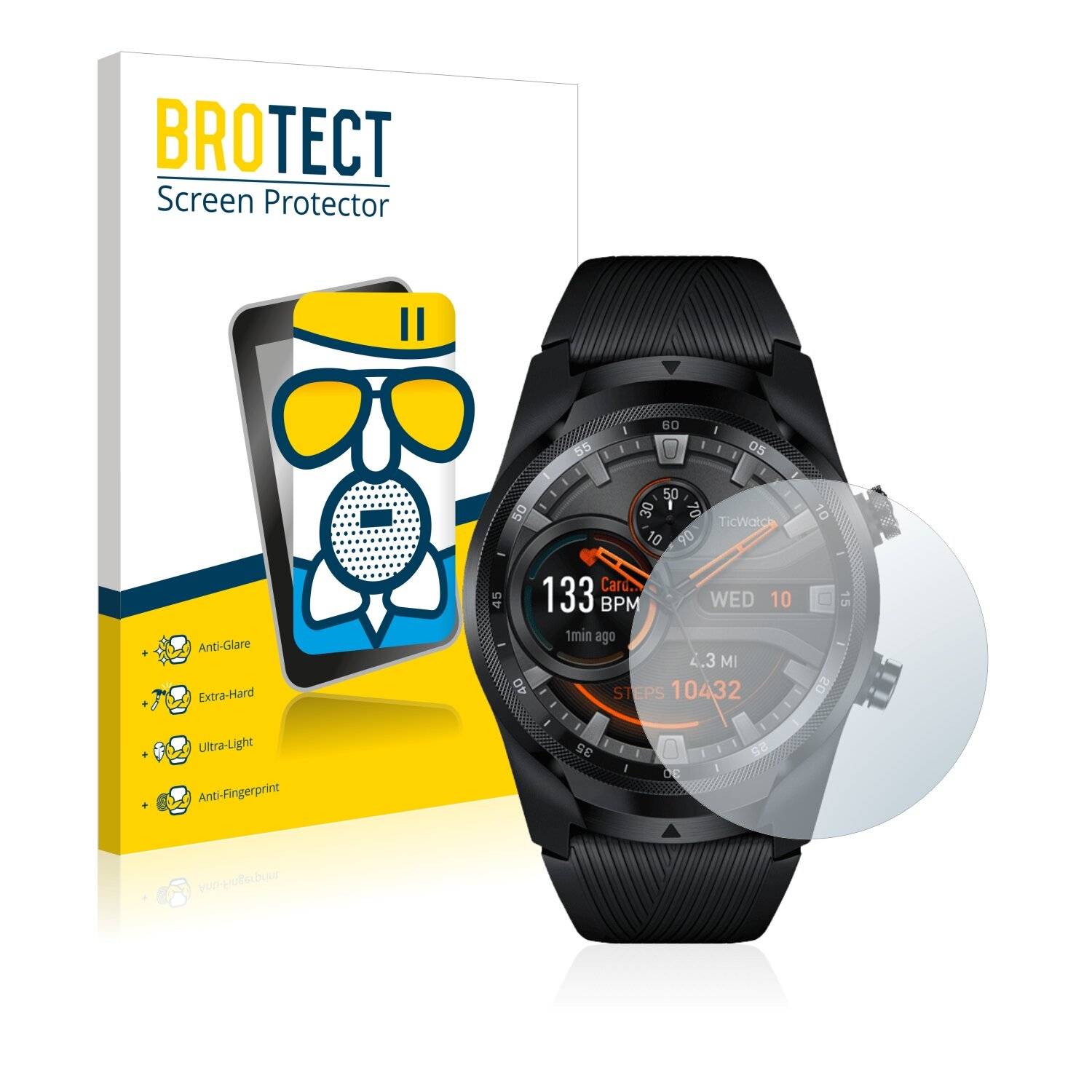 BROTECT AirGlass Matte Schutzglas Folie für Mobvoi Ticwatch Pro