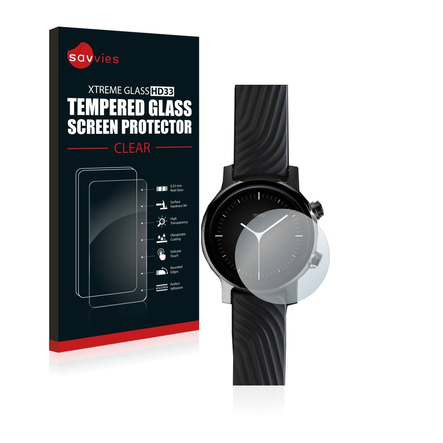 Savvies HD33 Clear Schutzglas für Motorola Moto 360 (3.