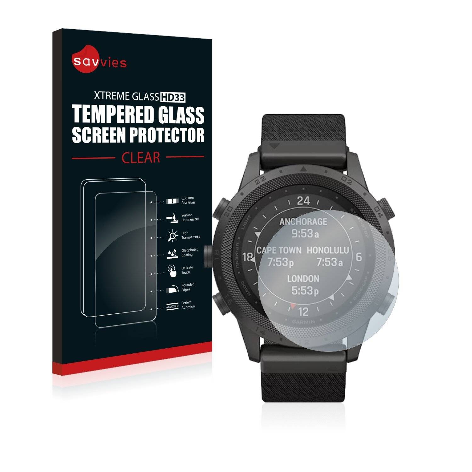 Savvies HD33 Clear Schutzglas für Garmin Marq
