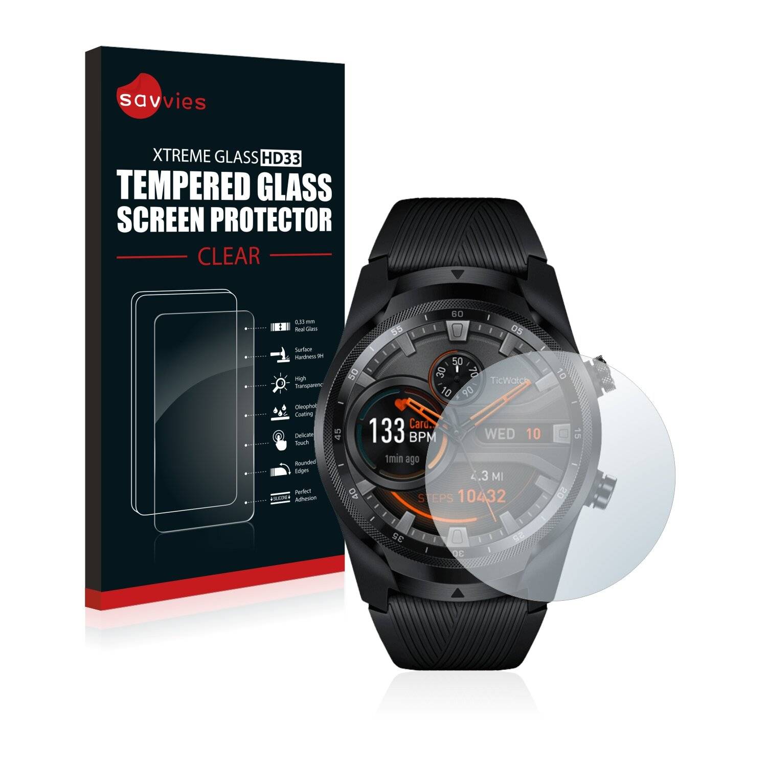 Savvies HD33 Clear Schutzglas für Mobvoi Ticwatch Pro