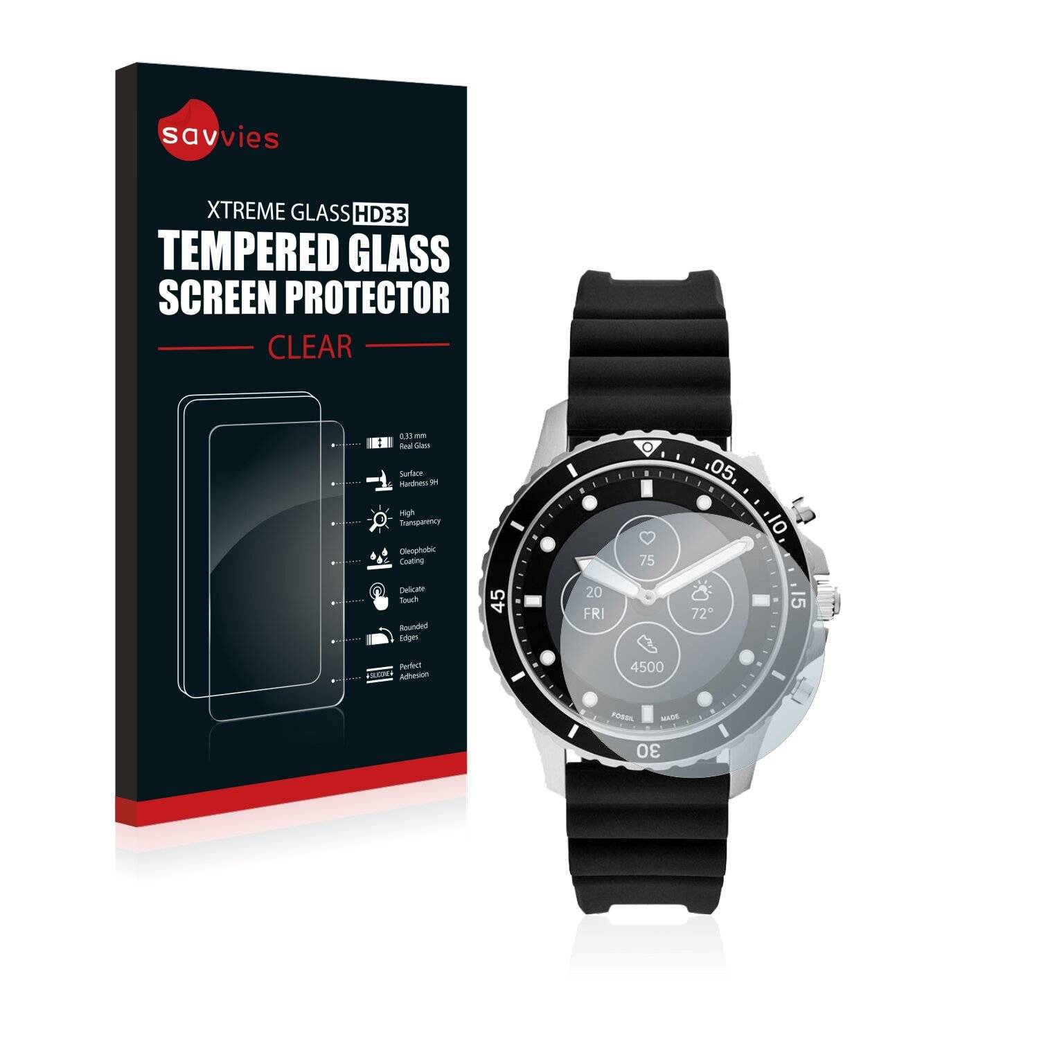 Savvies HD33 Clear Schutzglas für Fossil Dive HR (5.