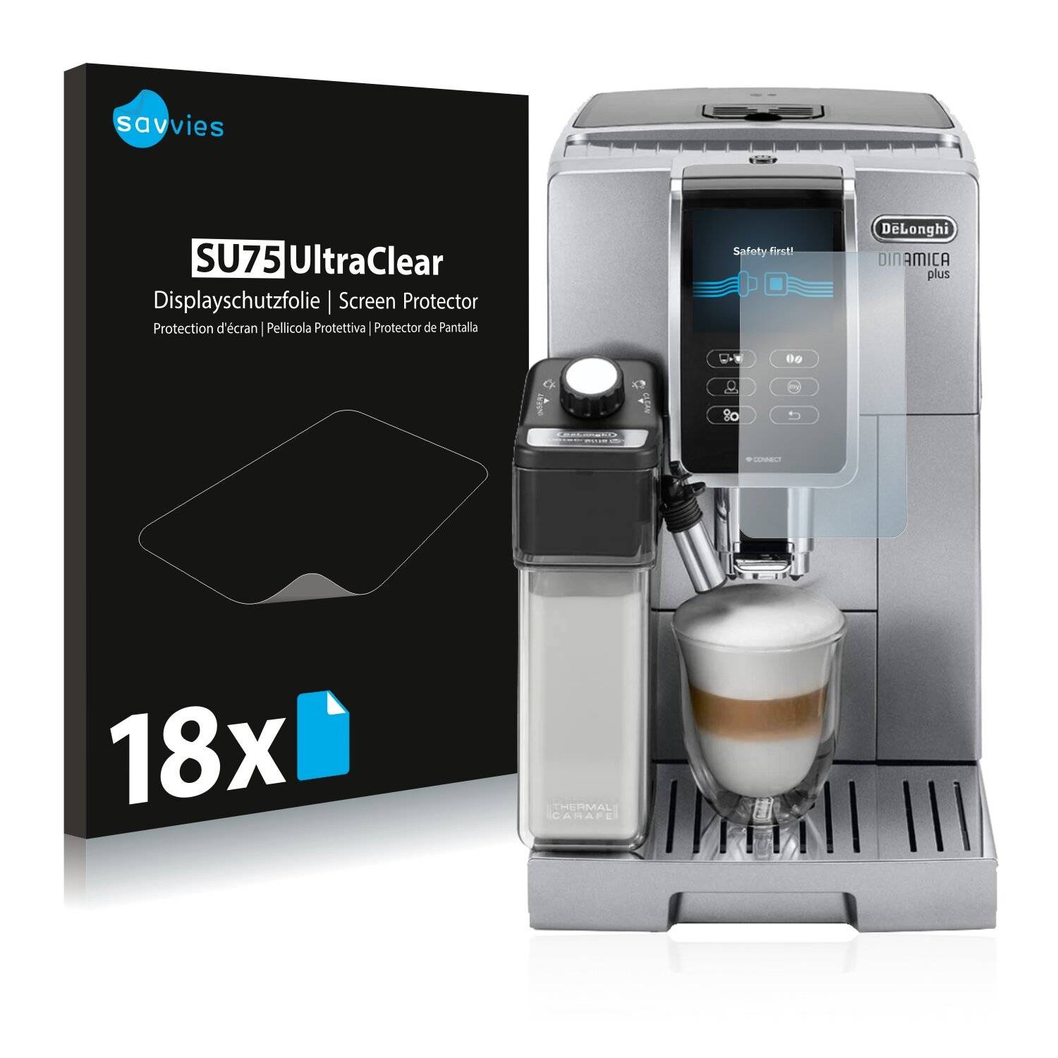18x Savvies SU75 Displayschutzfolie für DeLonghi Dinamica Plus