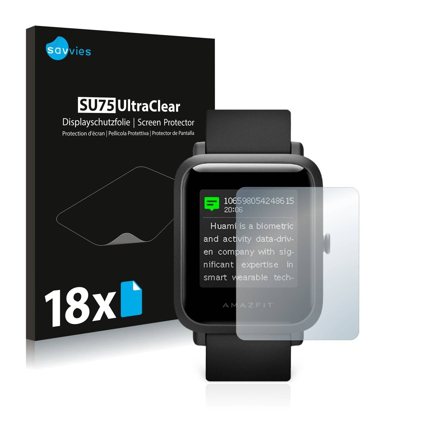 18x Savvies SU75 Displayschutzfolie für Huami Amazfit Bip