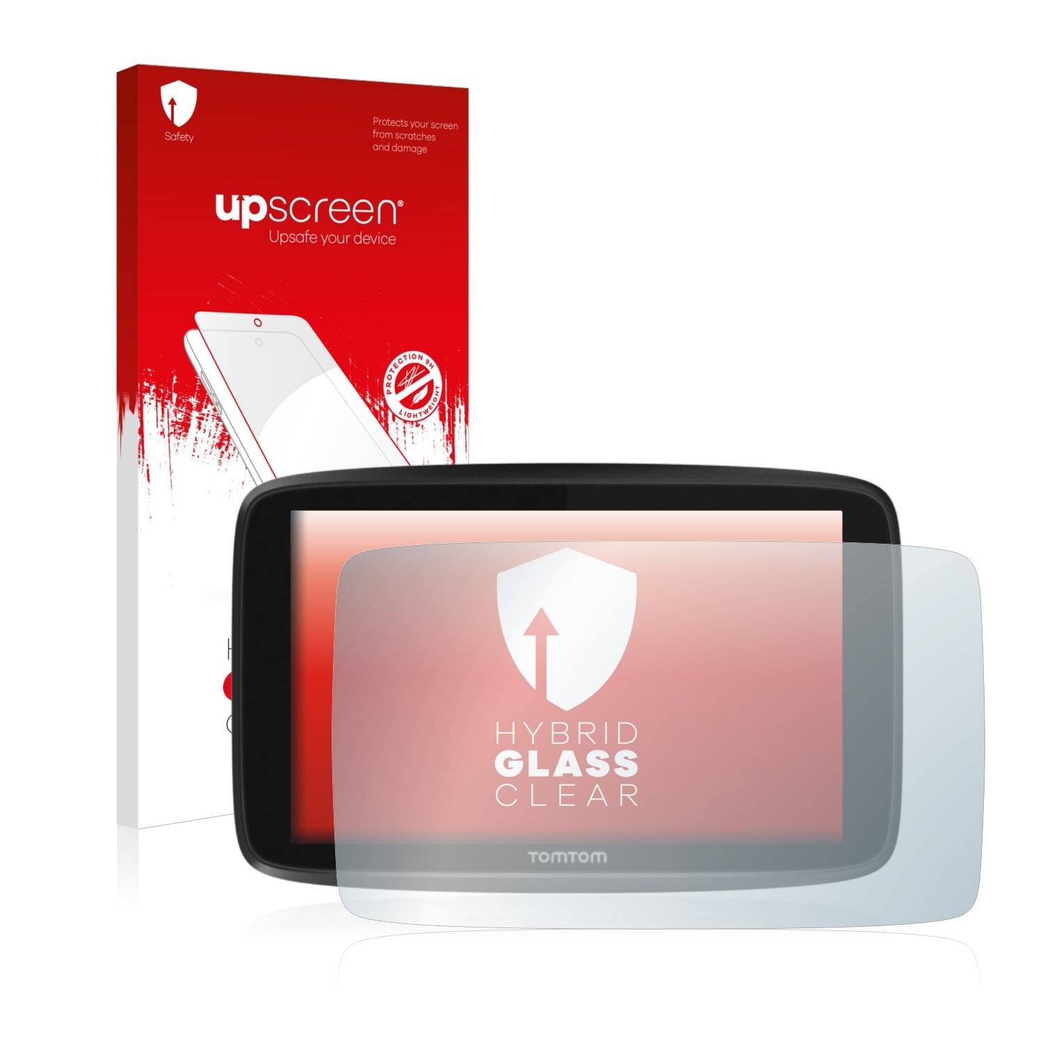 upscreen Hybrid Glass Clear Premium Schutzglas Folie für TomTom GO