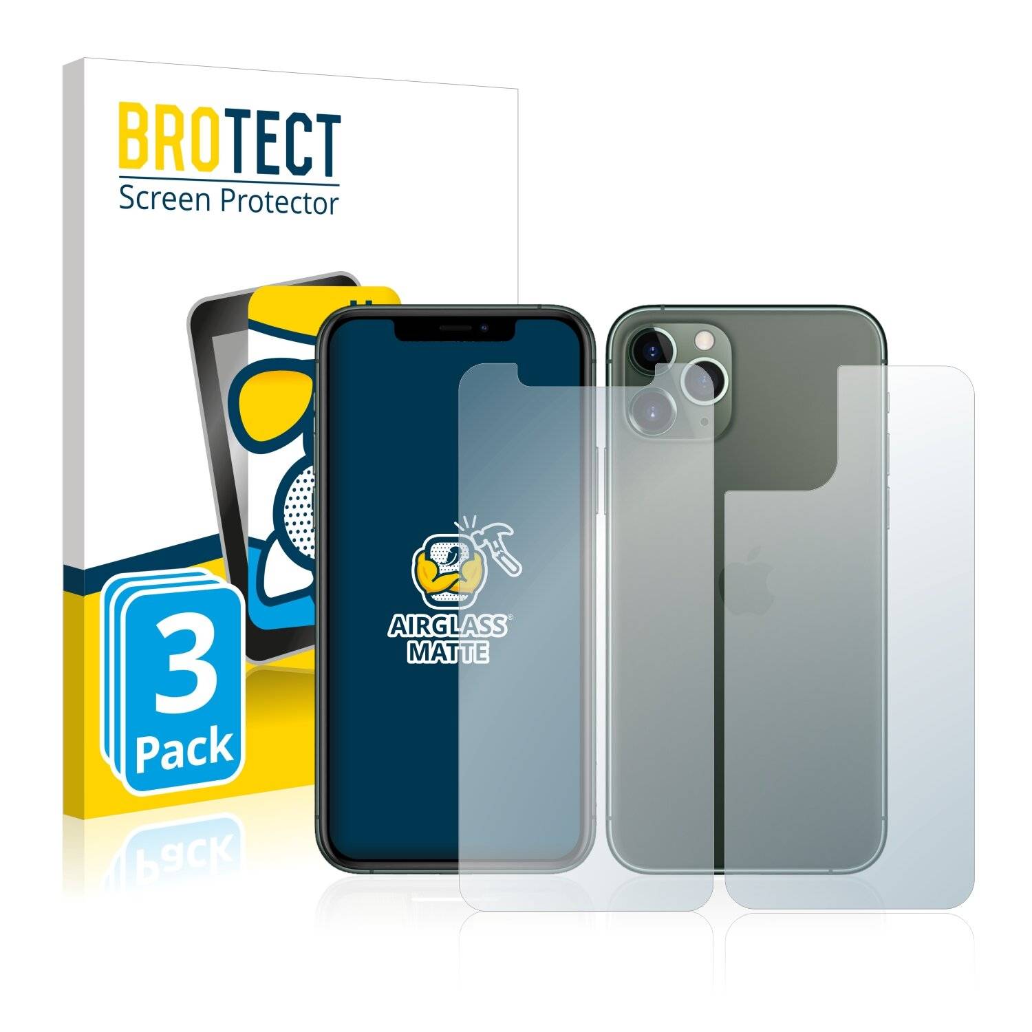3x BROTECT AirGlass Matte Schutzglas Folie für Apple iPhone 11 Pro (Vorder +