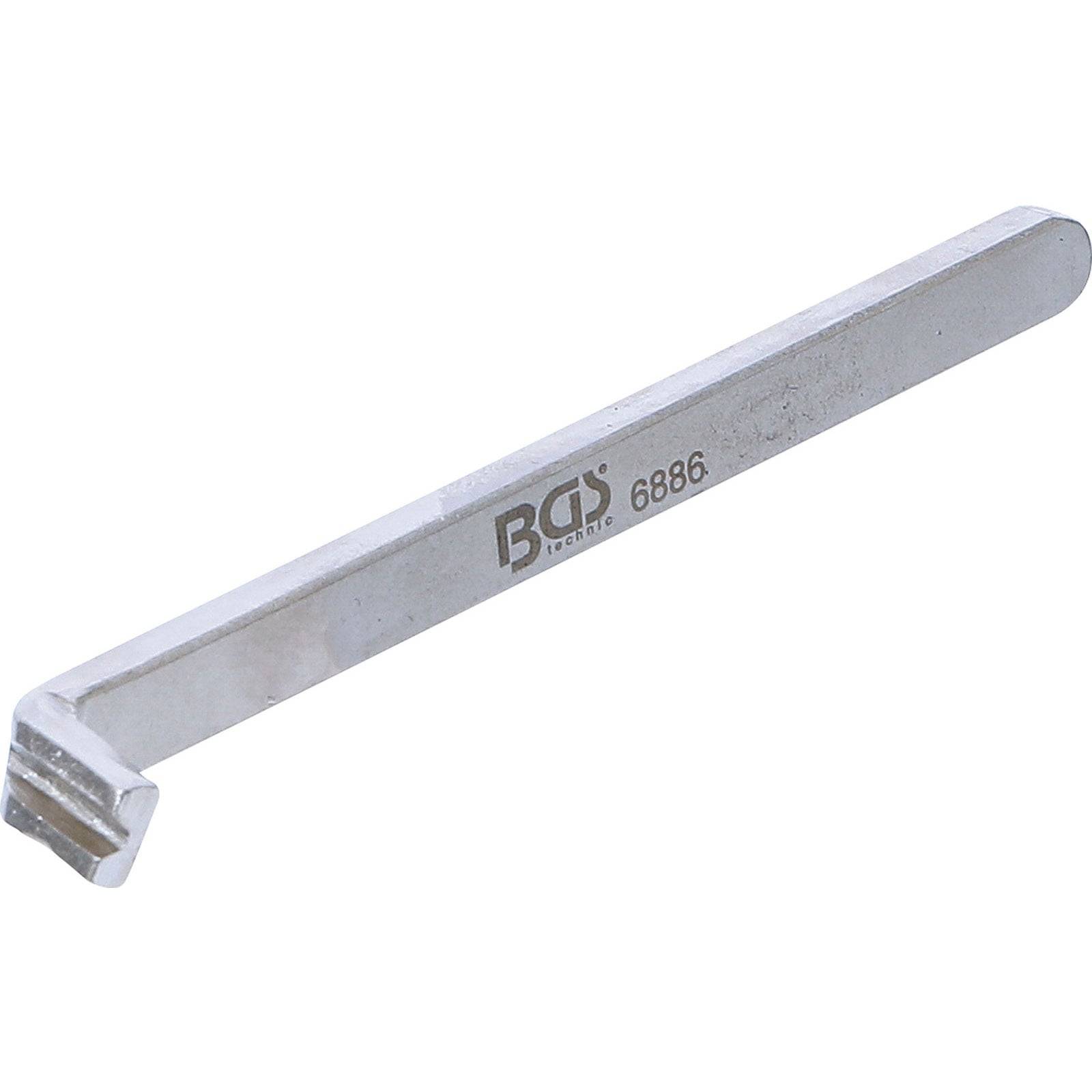 Ein silbernes Metallausrichtungswerkzeug mit einer Kerbe an einem Ende, das seitlich mit 'BGS 6886' beschriftet ist.