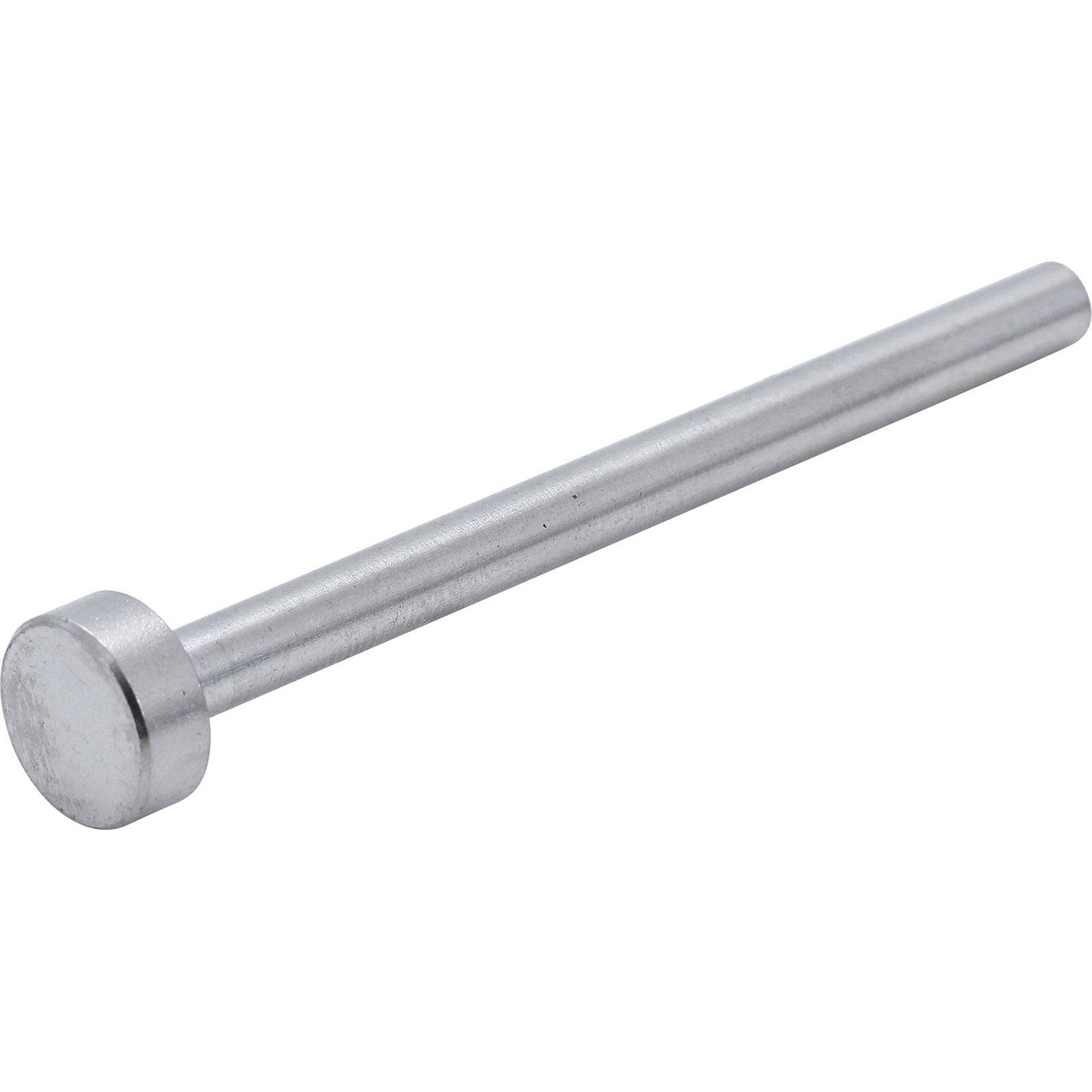 Ein zylindrischer Metallstab mit einem flachen, kreisförmigen Kopf, der häufig als Dübel oder Bolzen in mechanischen Baugruppen verwendet wird.