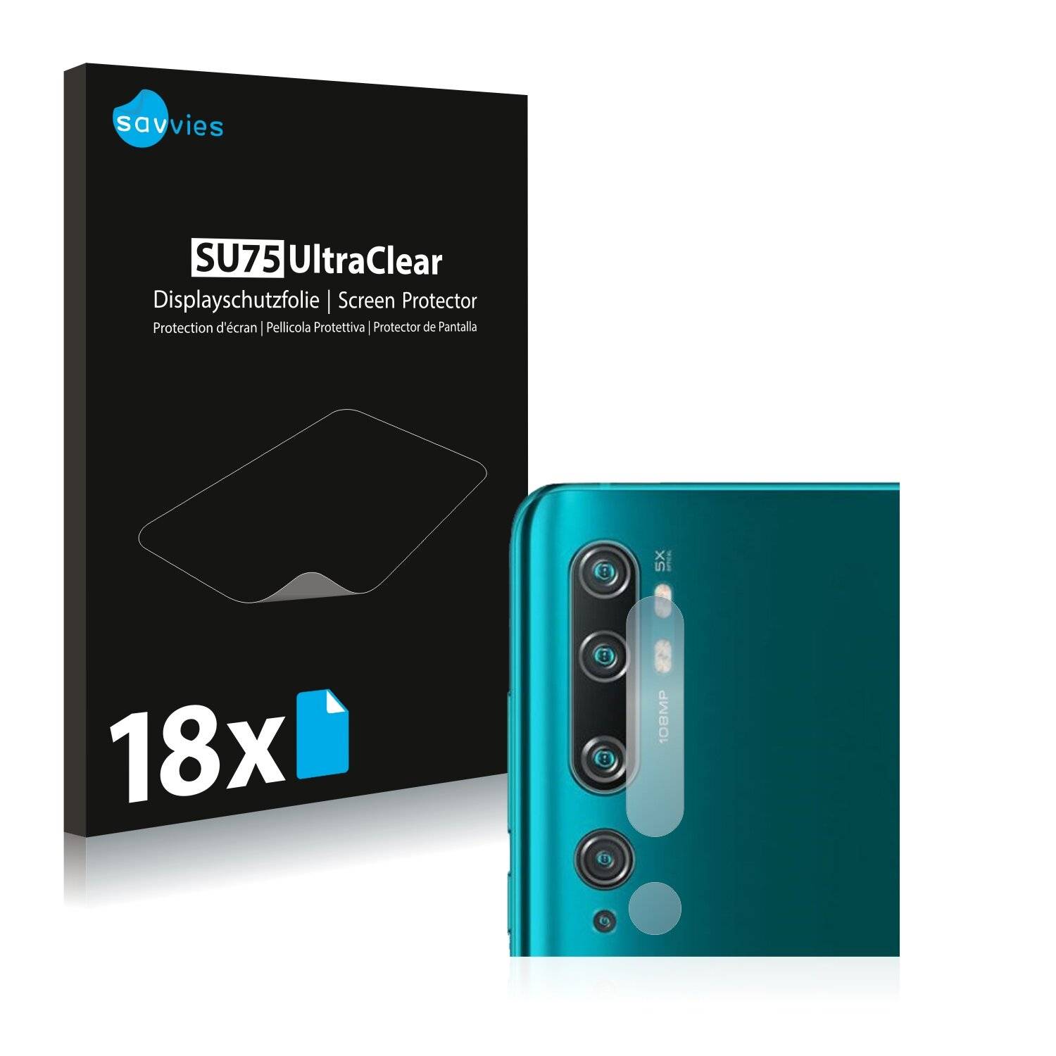 18x Savvies SU75 Displayschutzfolie für Xiaomi Mi Note 10 (NUR