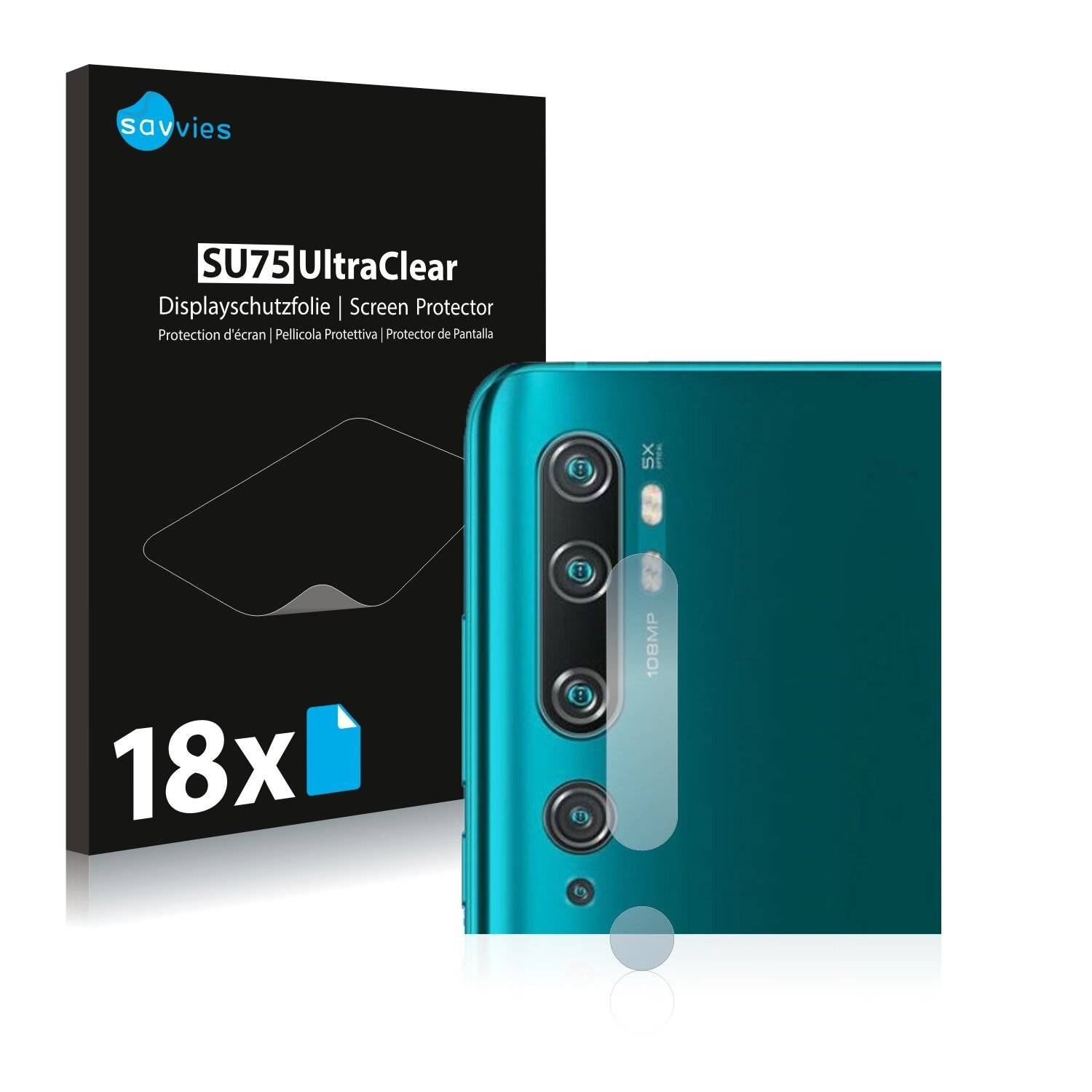 18x Savvies SU75 Displayschutzfolie für Xiaomi Mi Note 10 Pro (NUR