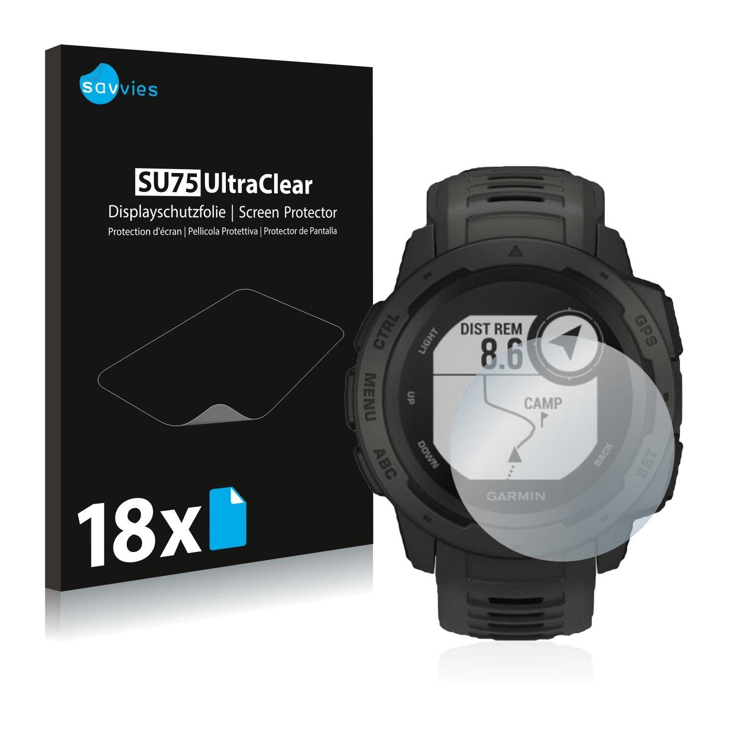 18x Savvies SU75 Displayschutzfolie für Garmin Instinct Tactical