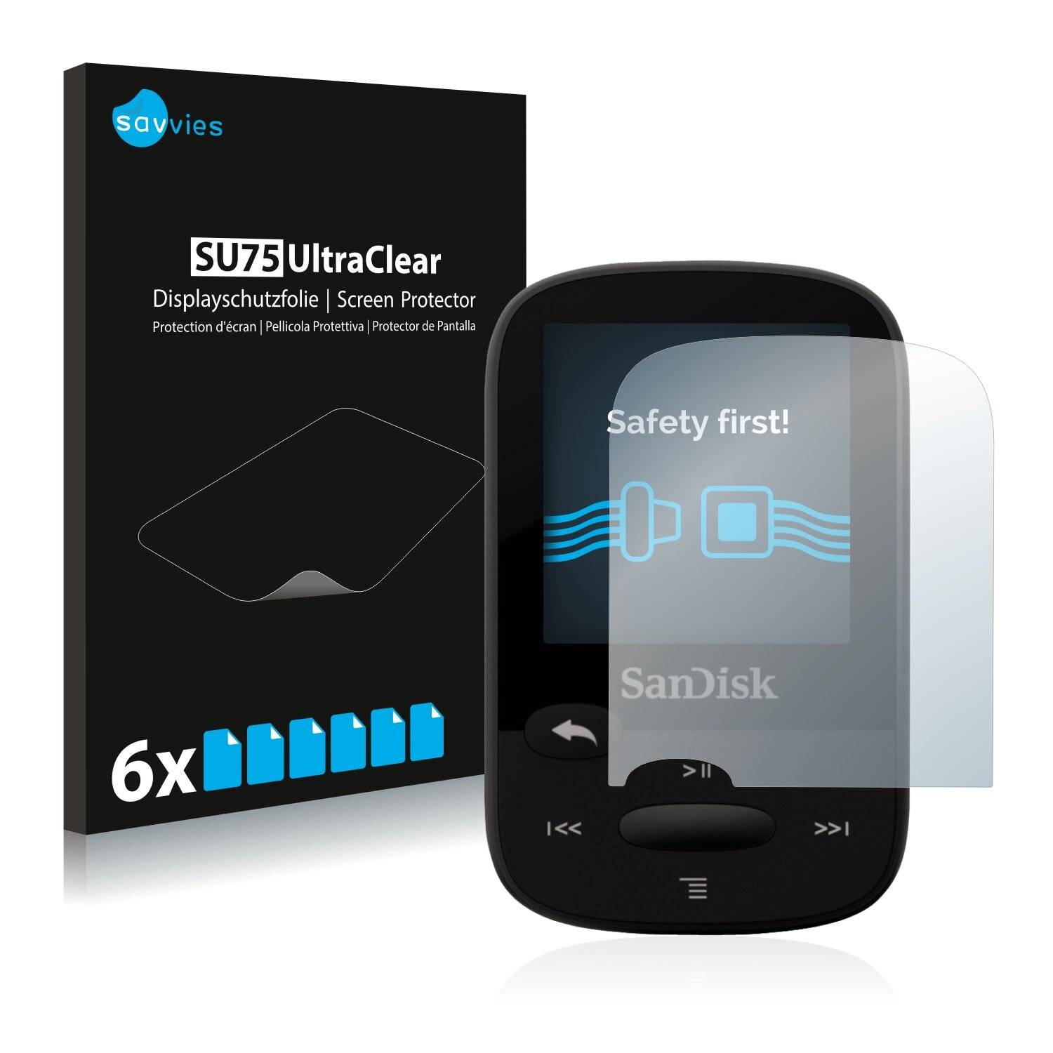6x Savvies SU75 Displayschutzfolie für SanDisk Sansa Clip