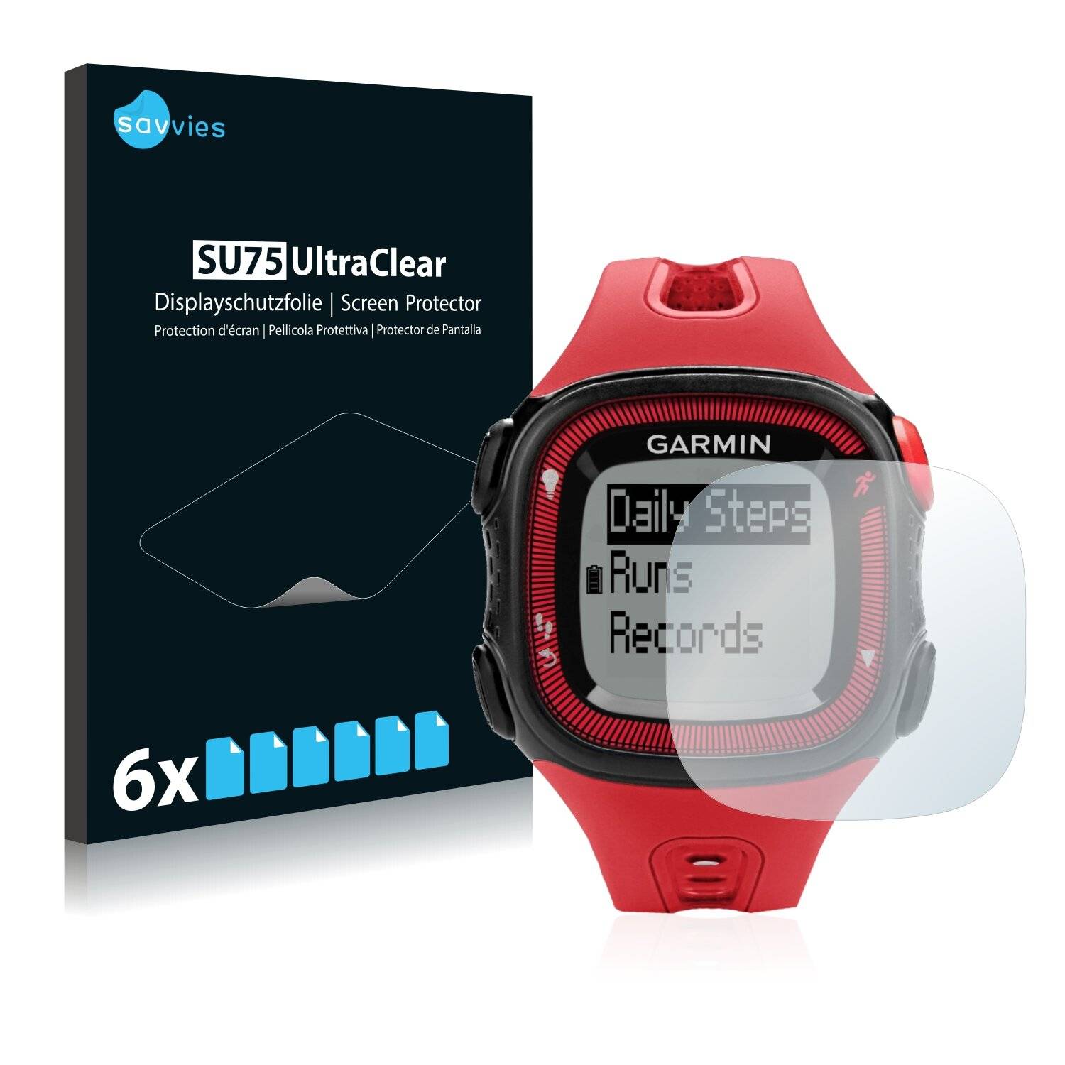 6x Savvies SU75 Displayschutzfolie für Garmin Forerunner 15 (Big edition)