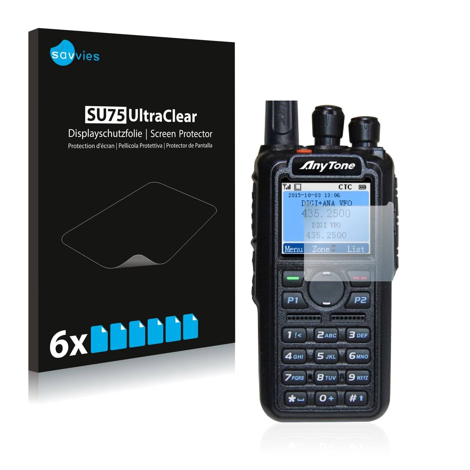 6x Savvies SU75 Displayschutzfolie für Anytone AT-D878UV