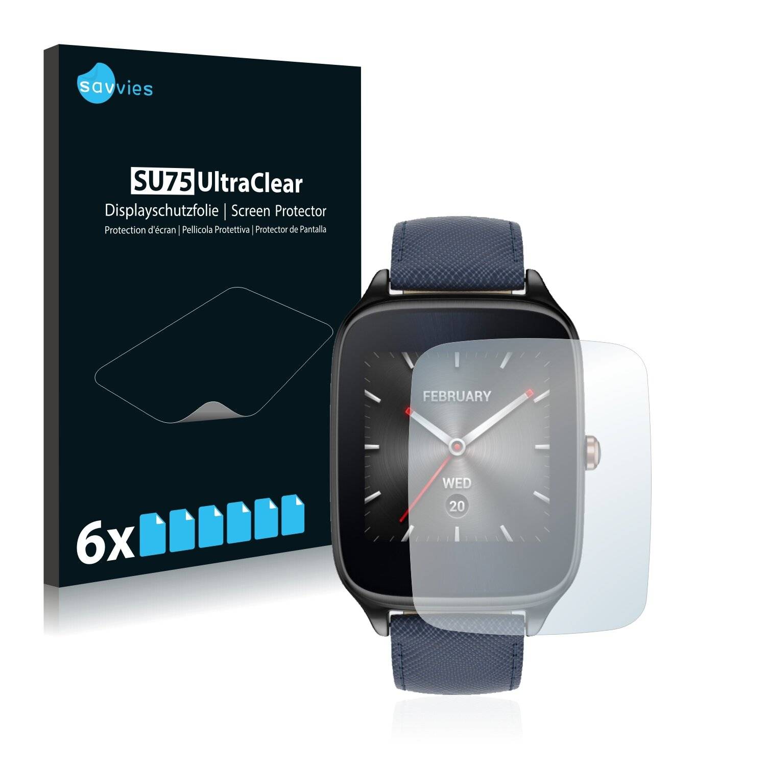 6x Savvies SU75 Displayschutzfolie für Asus ZenWatch 2