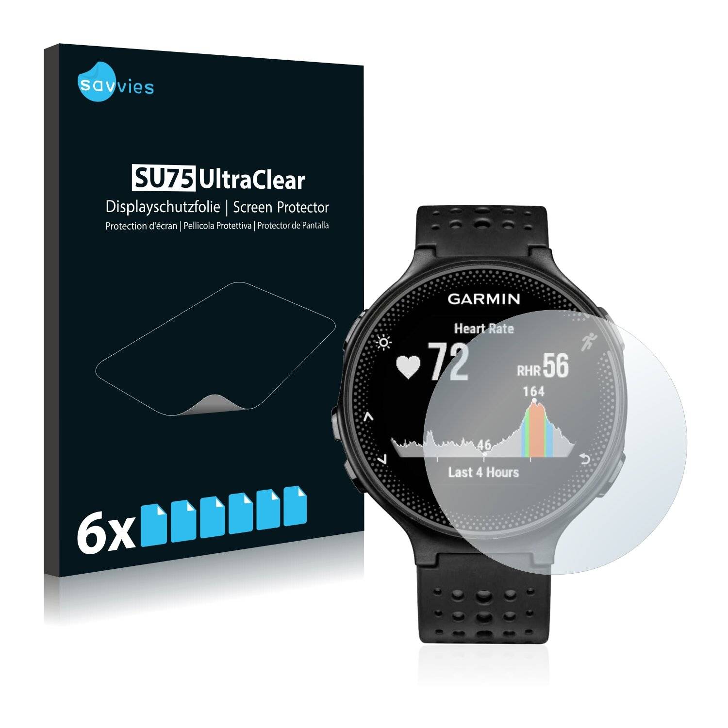 6x Savvies SU75 Displayschutzfolie für Garmin Forerunner
