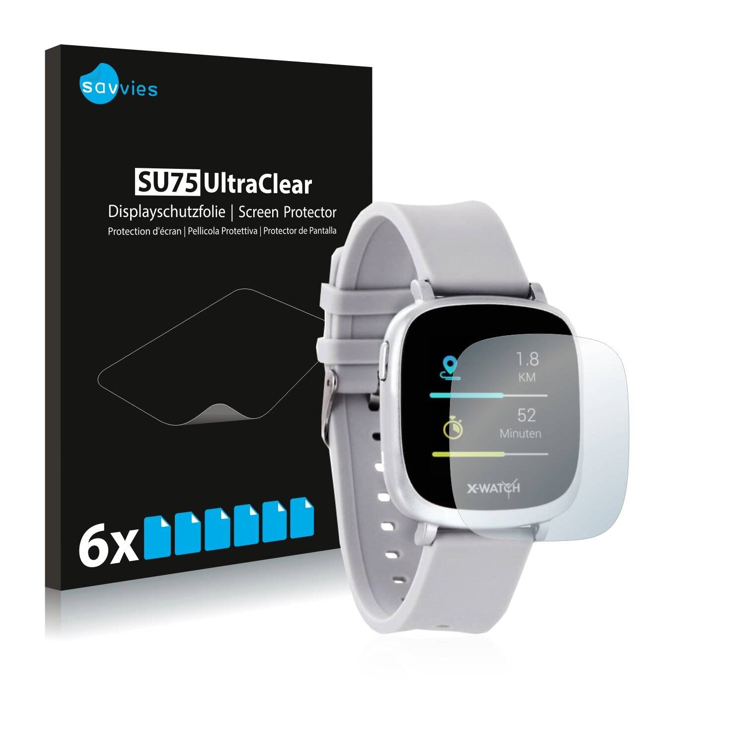 6x Savvies SU75 Displayschutzfolie für Xlyne X-Watch Ive XW