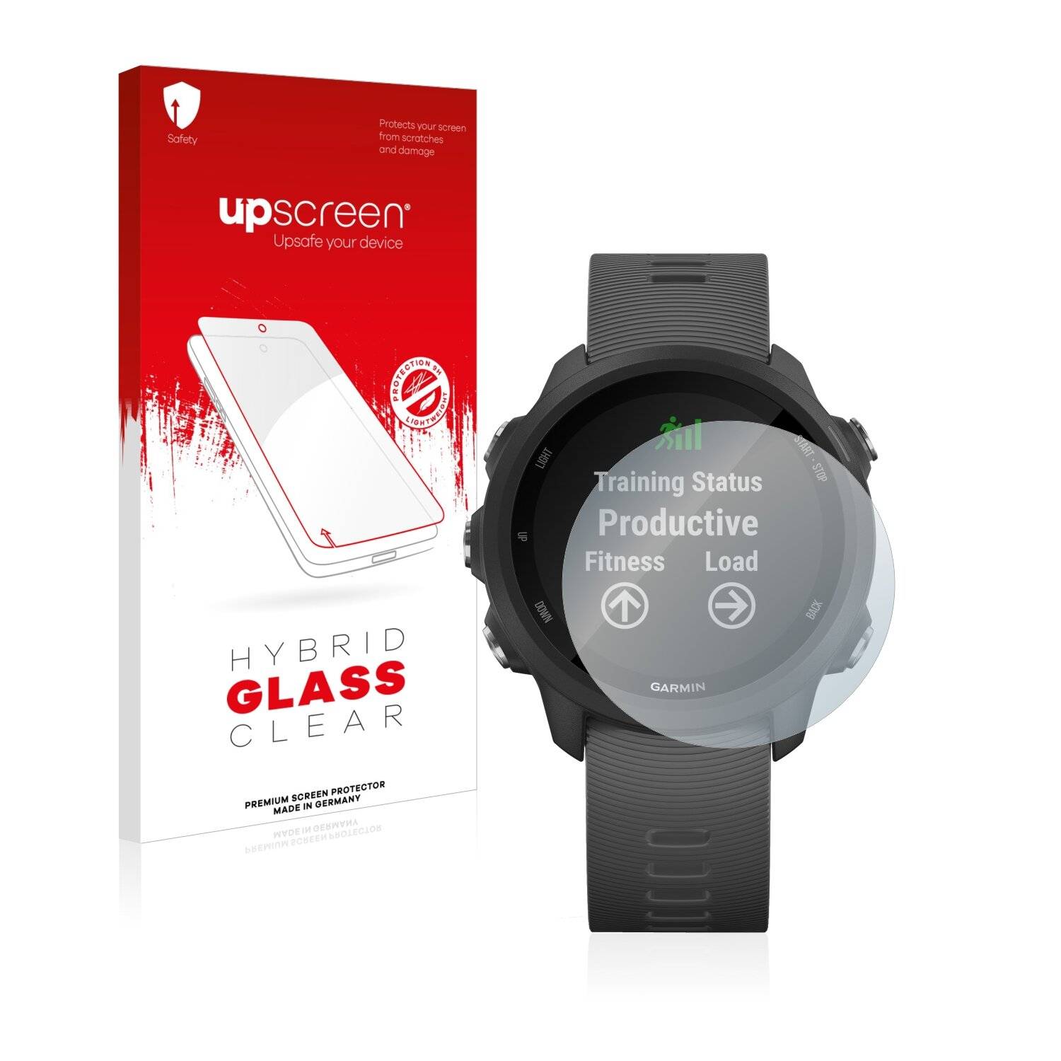 upscreen Hybrid Glass Clear Premium Schutzglas Folie für Garmin Forerunner 245