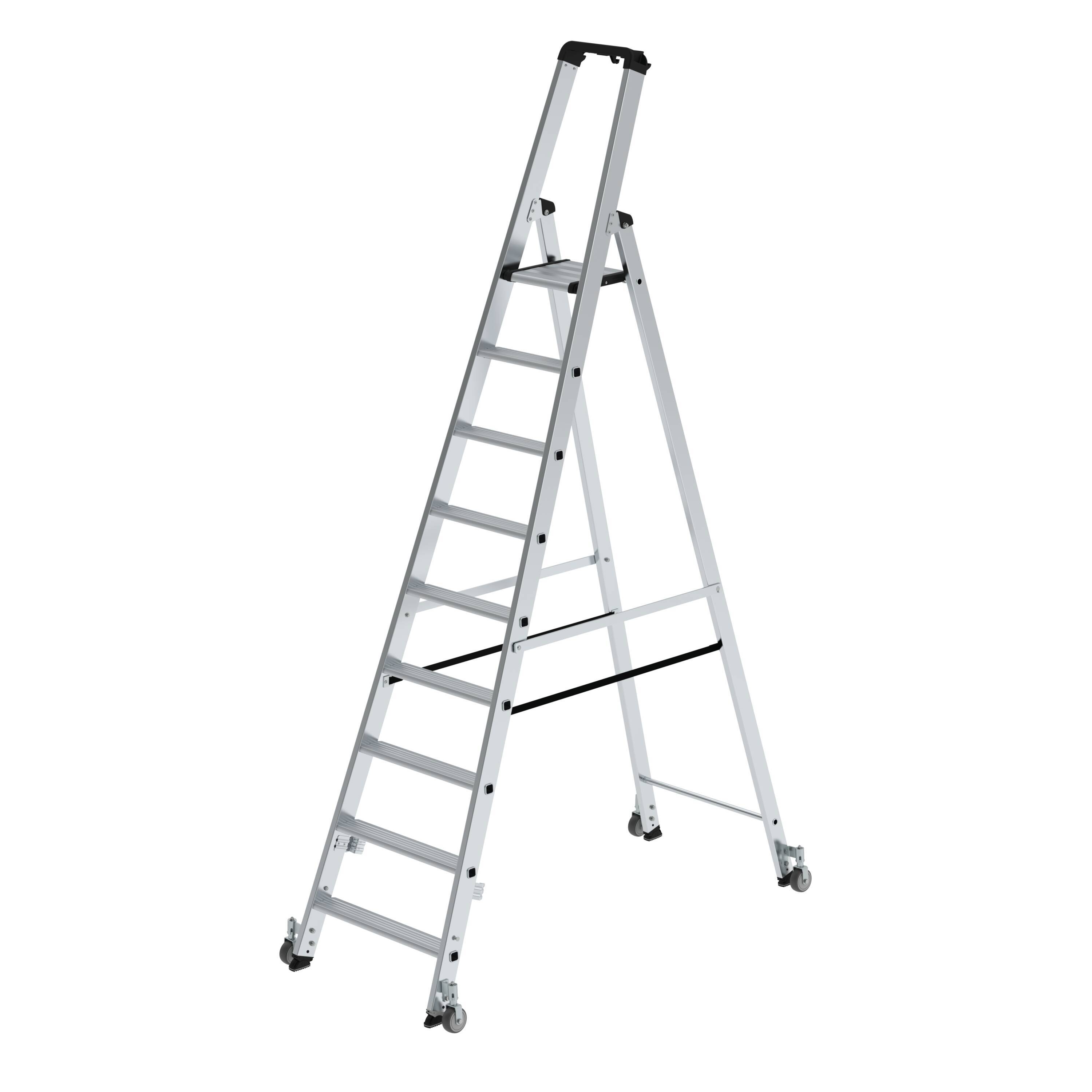Munk Stufen-Stehleiter einseitig begehbar mit Rollen 9 Stufen