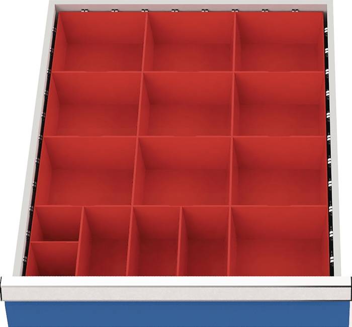 Schubladenunterteilungsmaterial Front-H.75-100mm 15 Kleinteilekästen