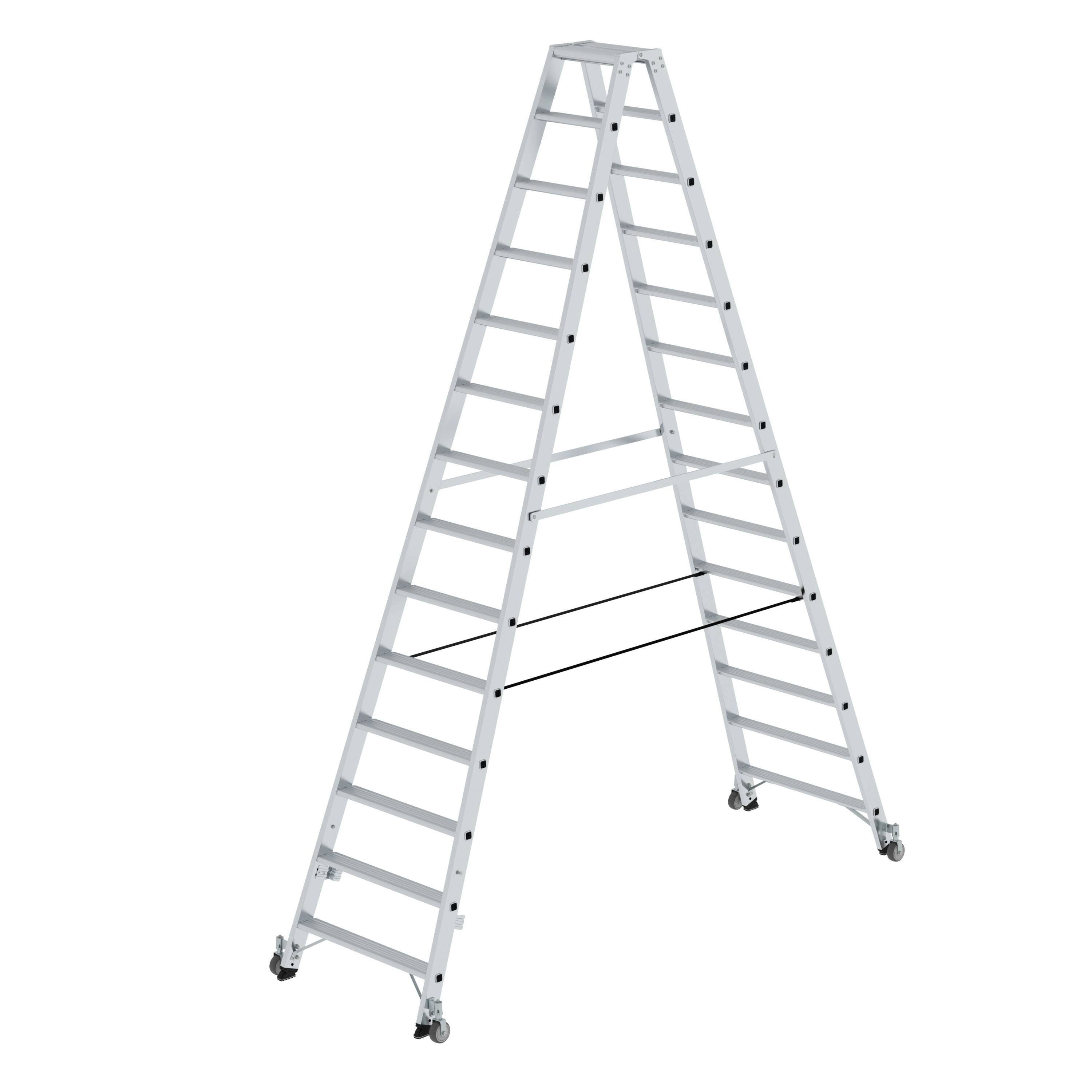 Munk Stufen-Stehleiter beidseitig begehbar mit Rollen 2x14 Stufen