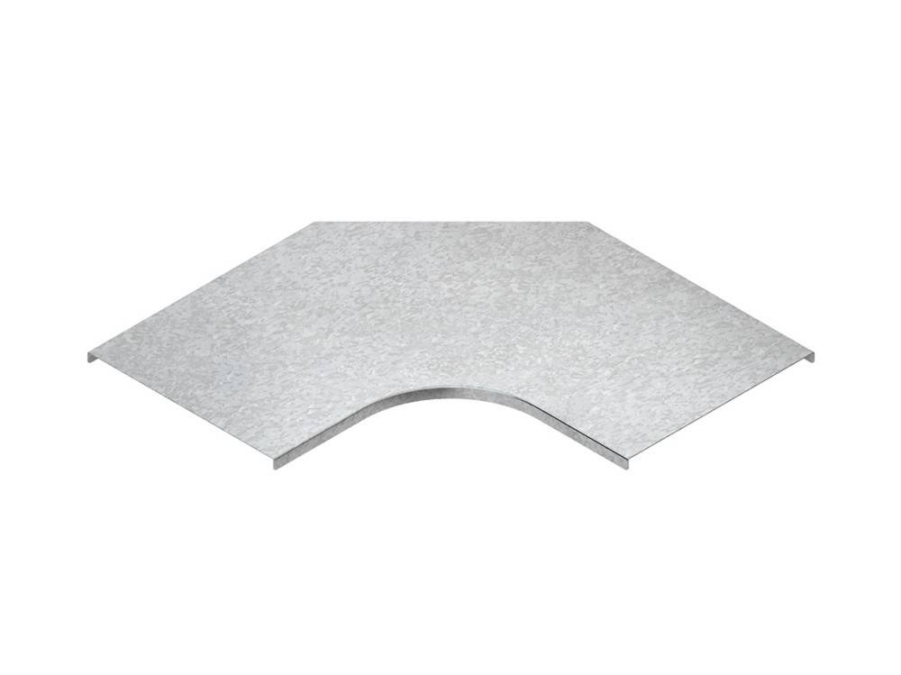 Eine gebogene Metallplatte mit einer grauen, strukturierten Oberfläche. Die Platte hat einen gewinkelten Schnitt an einem Ende und einen glatten, abgerundeten Schnitt auf der gegenüberliegenden Seite.