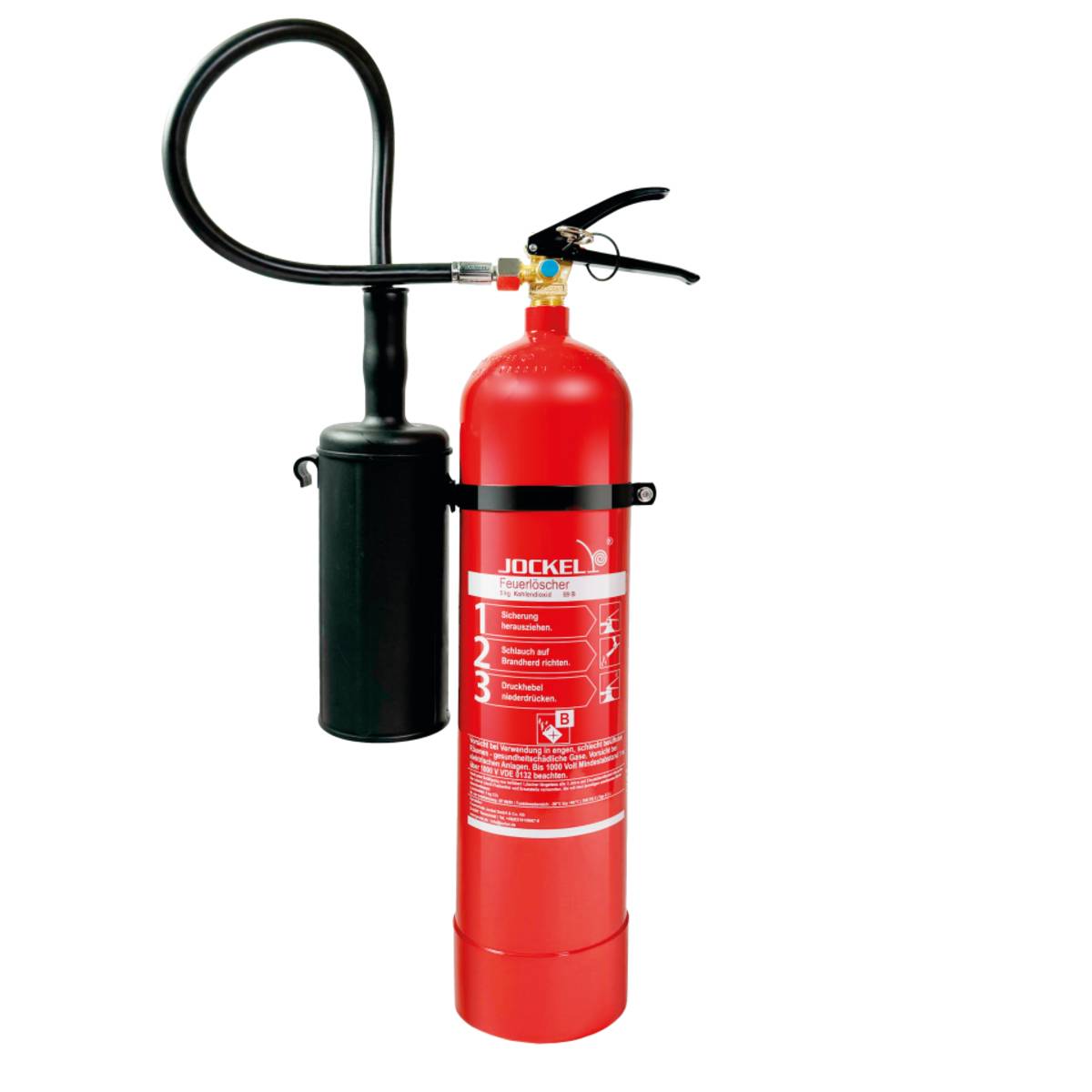 JOCKEL CO2 Dauerdruck-Feuerlöscher, Brandklasse B, 5kg, 735x265x150mm, 15kg