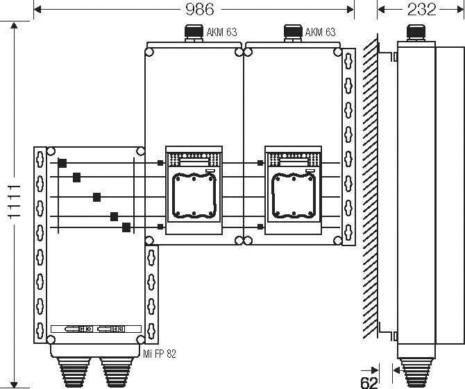 Ein detailliertes technisches Schaltschema mit gekennzeichneten Komponenten und Abmessungen in Millimetern, das sich auf Stecker und Schaltungspfade konzentriert.