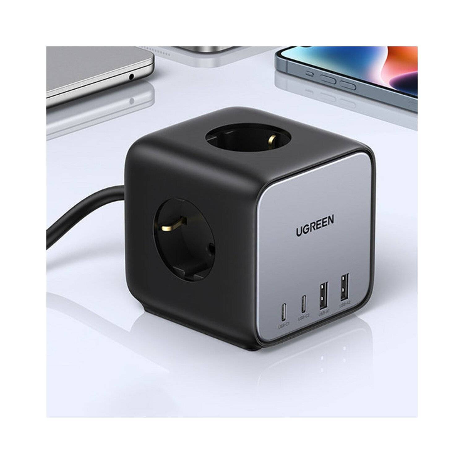 Ugreen Cube Steckdosenleiste 65W USB / USB C + 3x AC-Buchse schwarz (CD268)