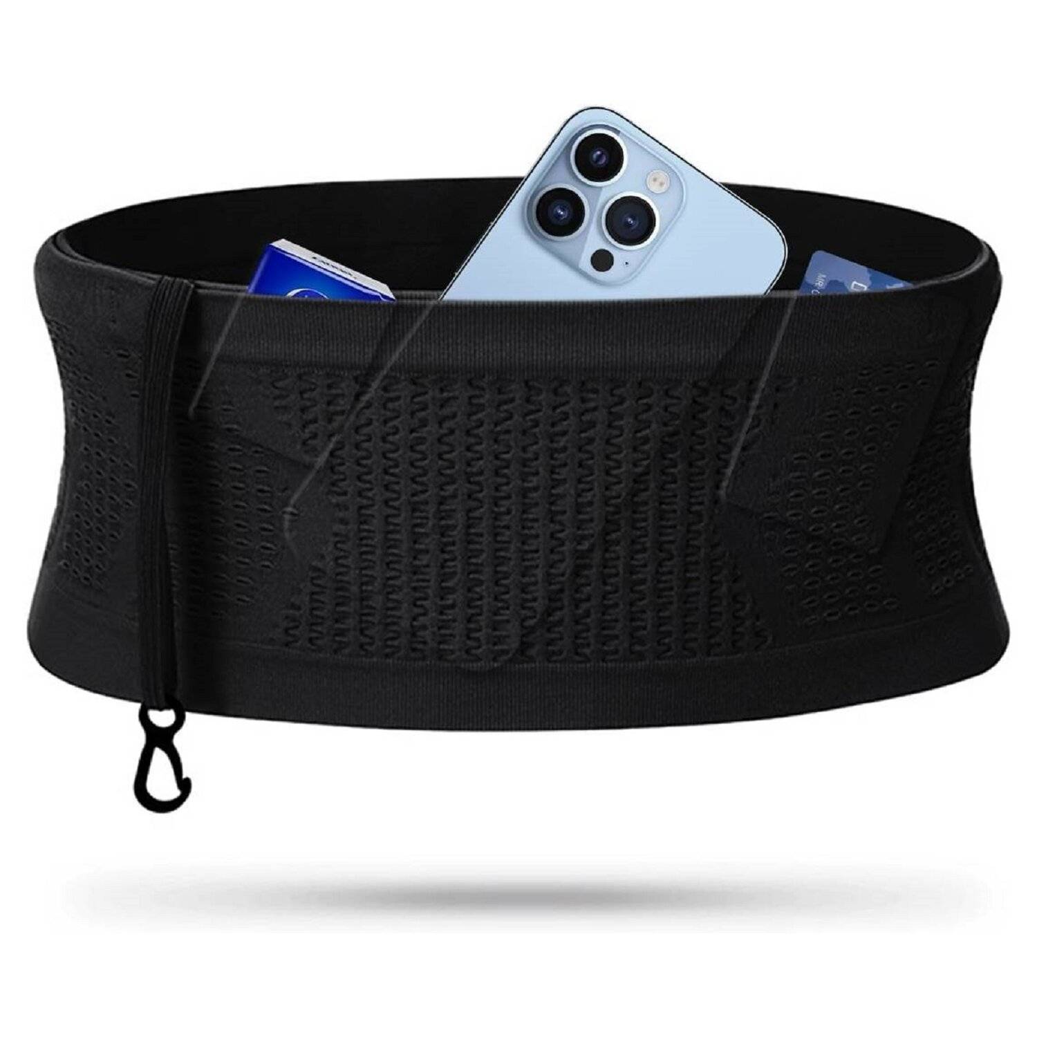 Elastisches Laufband mit innovatives Design und 360-Grad-Öffnung, Nylon Huftgürtel S Schwarz