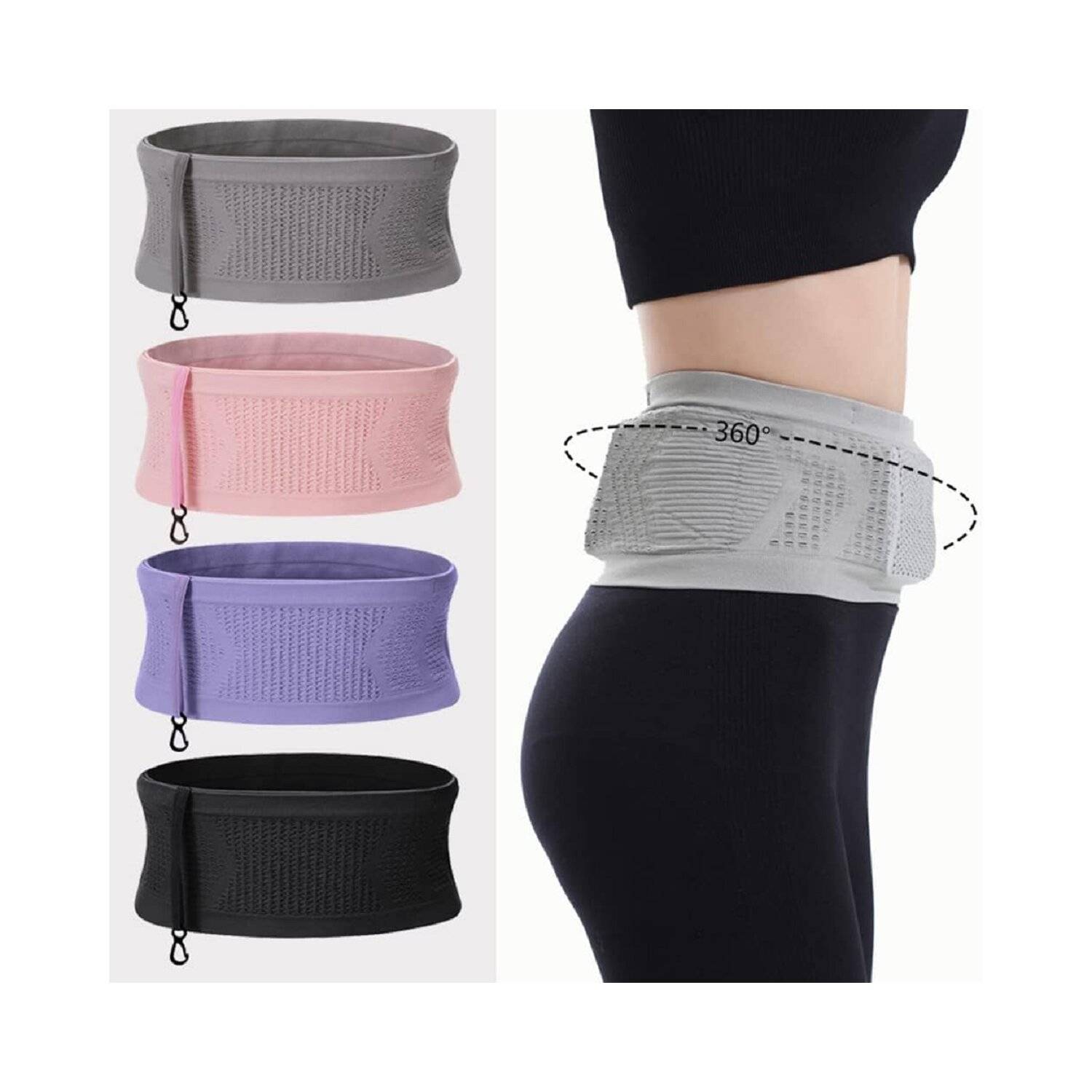 Elastisches Laufband mit innovatives Design und 360-Grad-Öffnung, Nylon Huftgürtel S Schwarz