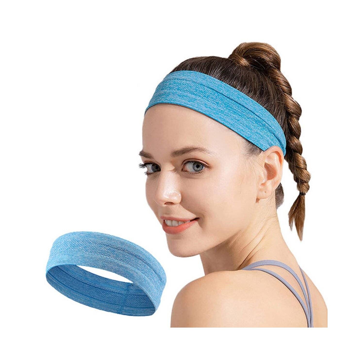 Elastisches Stoffstirnband für Lauffitness in Hellblau