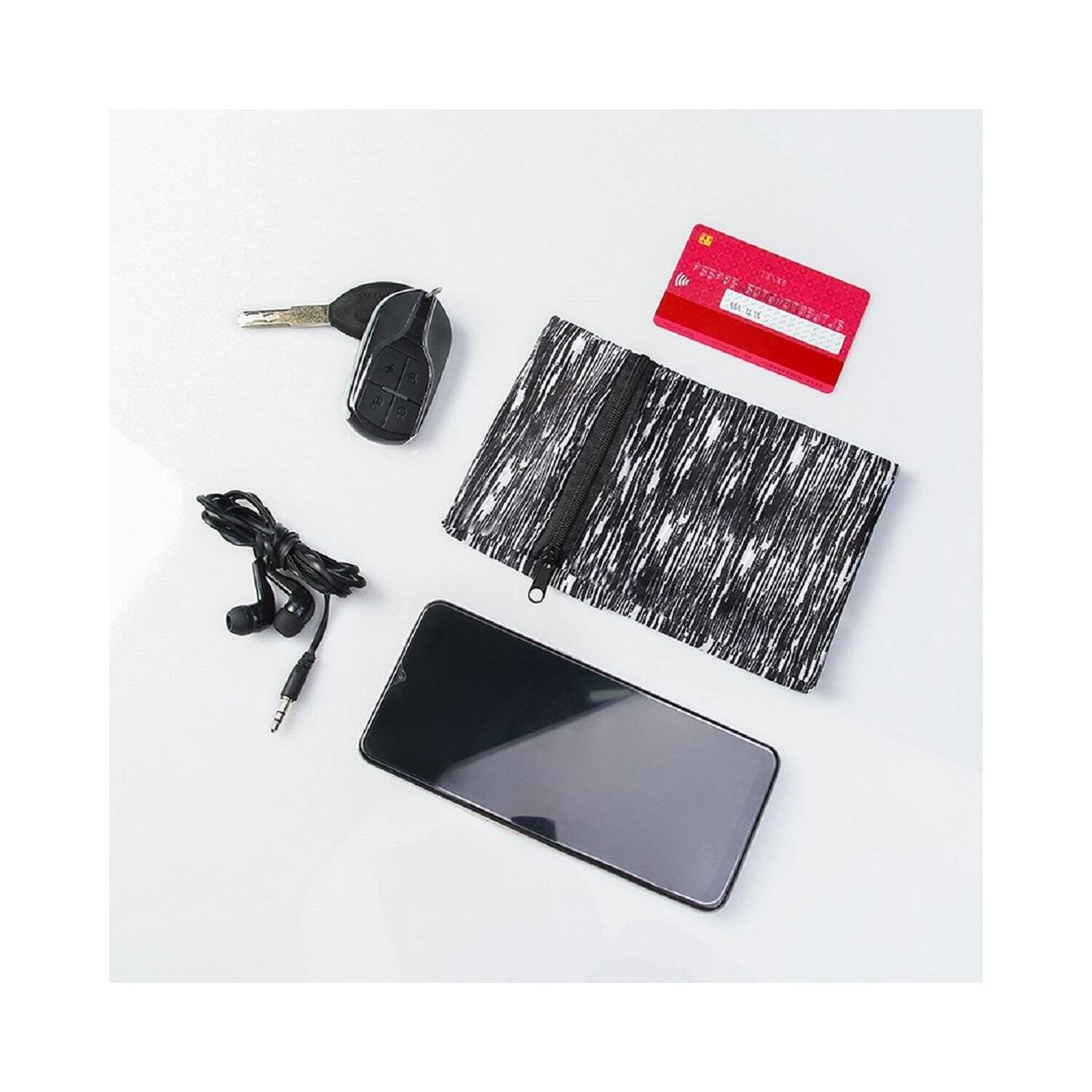 Stoffarmband am Arm für Lauffitness Schwarz / Weiß