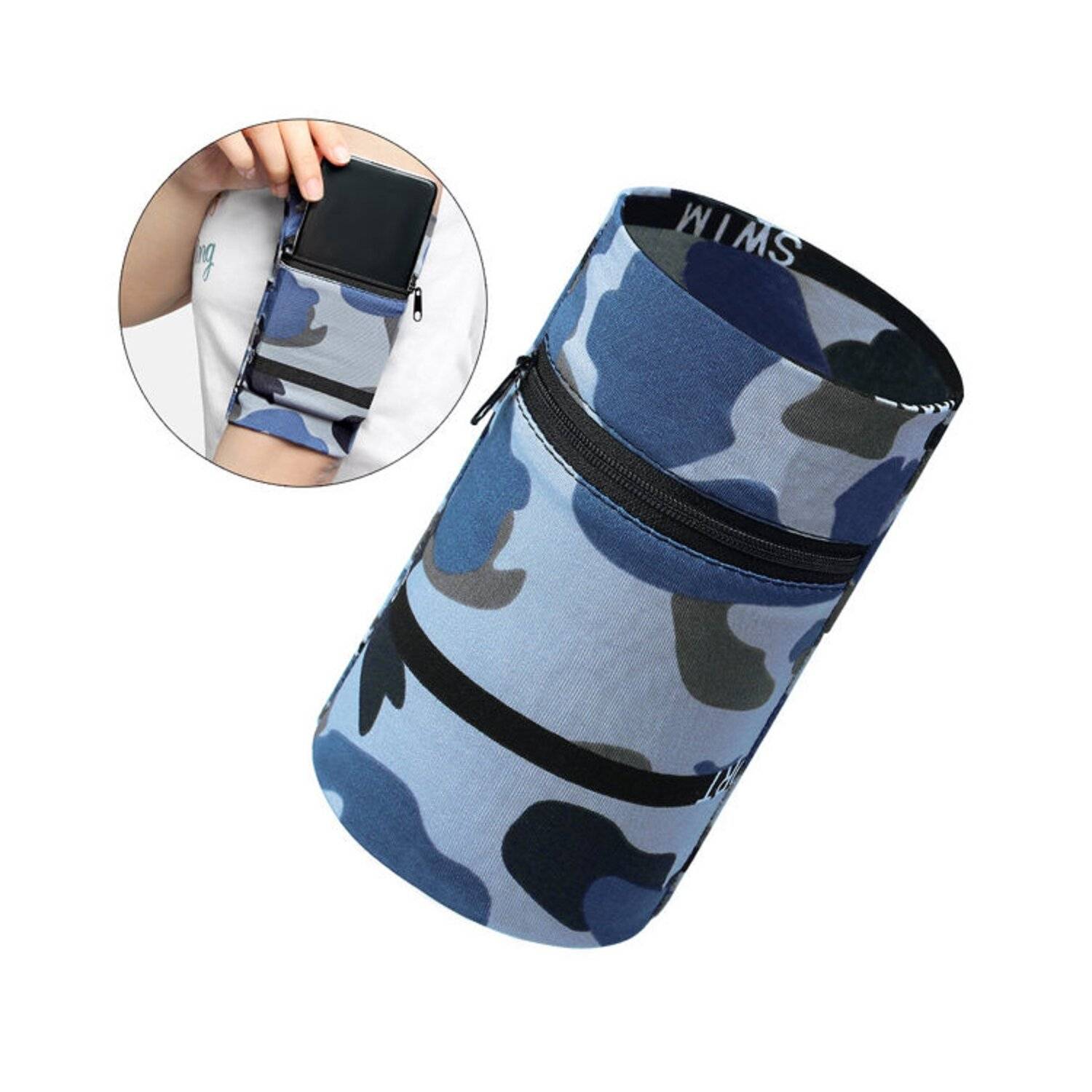 Stoffarmband am Arm für Lauffitness in Blau Camouflage