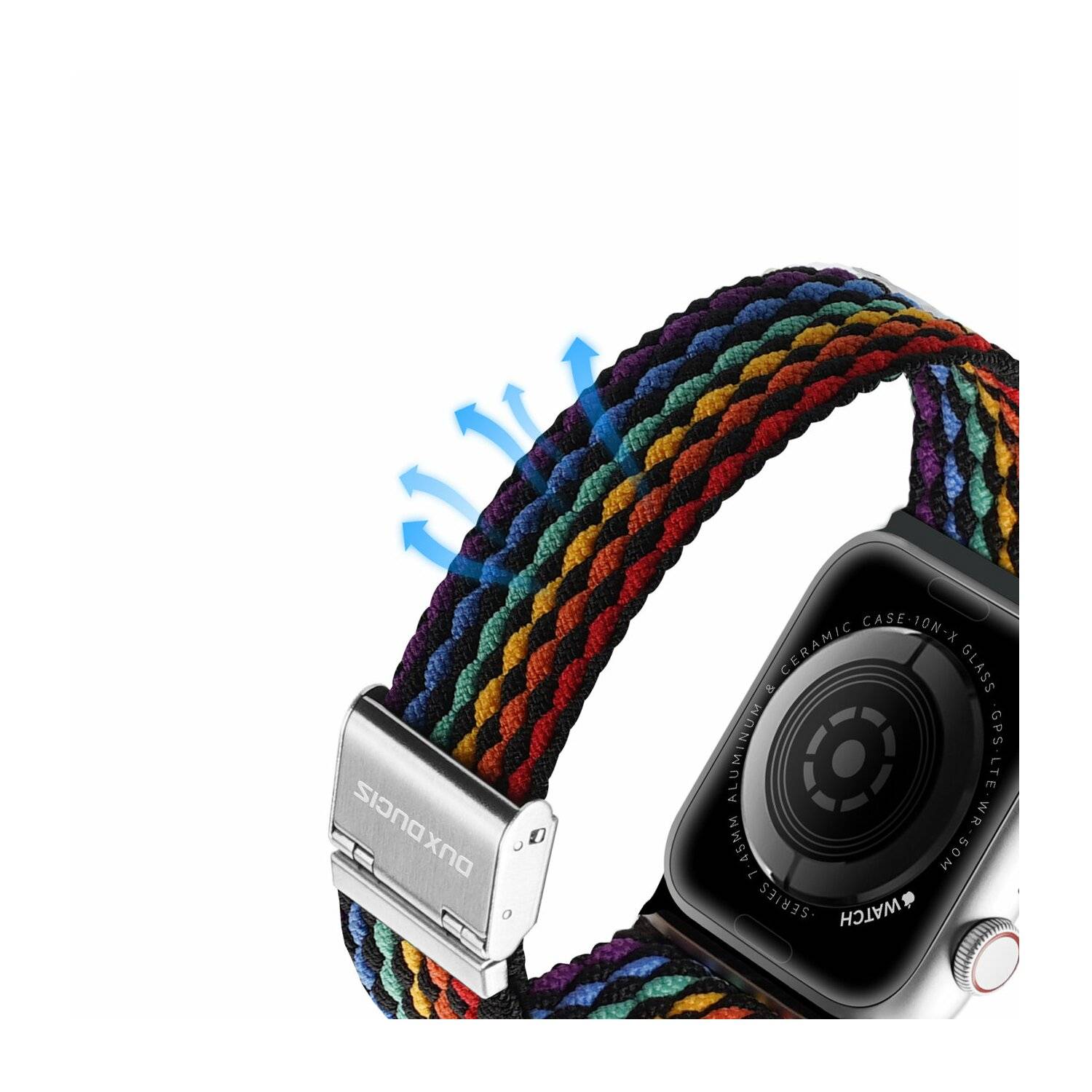 Dux Ducis Strap (Mixture II Version) Armband für Apple Watch Ultra, SE, 8, 7, 6, 5, 4 Bunte Streifen dunkel 42/44/45 mm