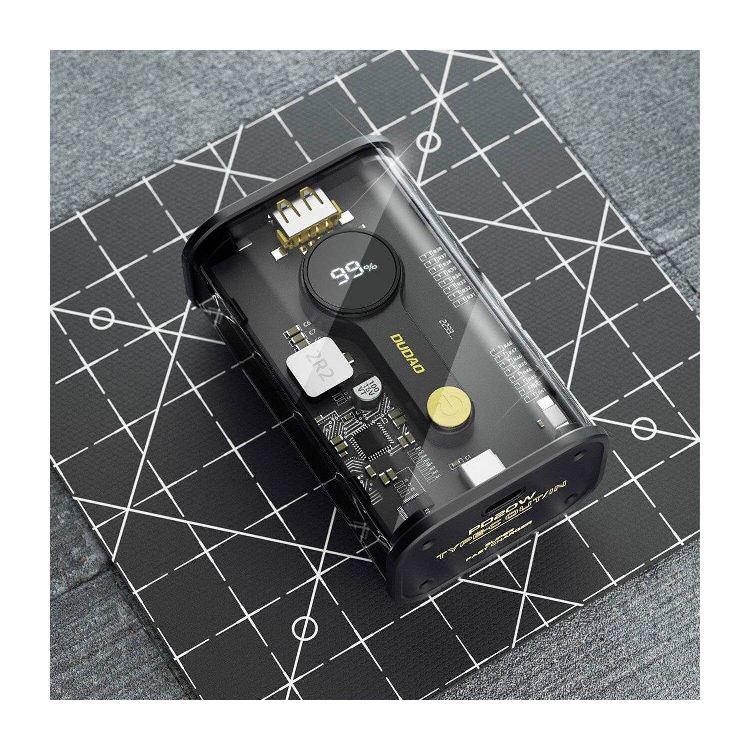 Dudao Powerbank 10000mAh 1x USB-C / 1x USB-A 22,5W PD Transparent-Schwarz (K16)