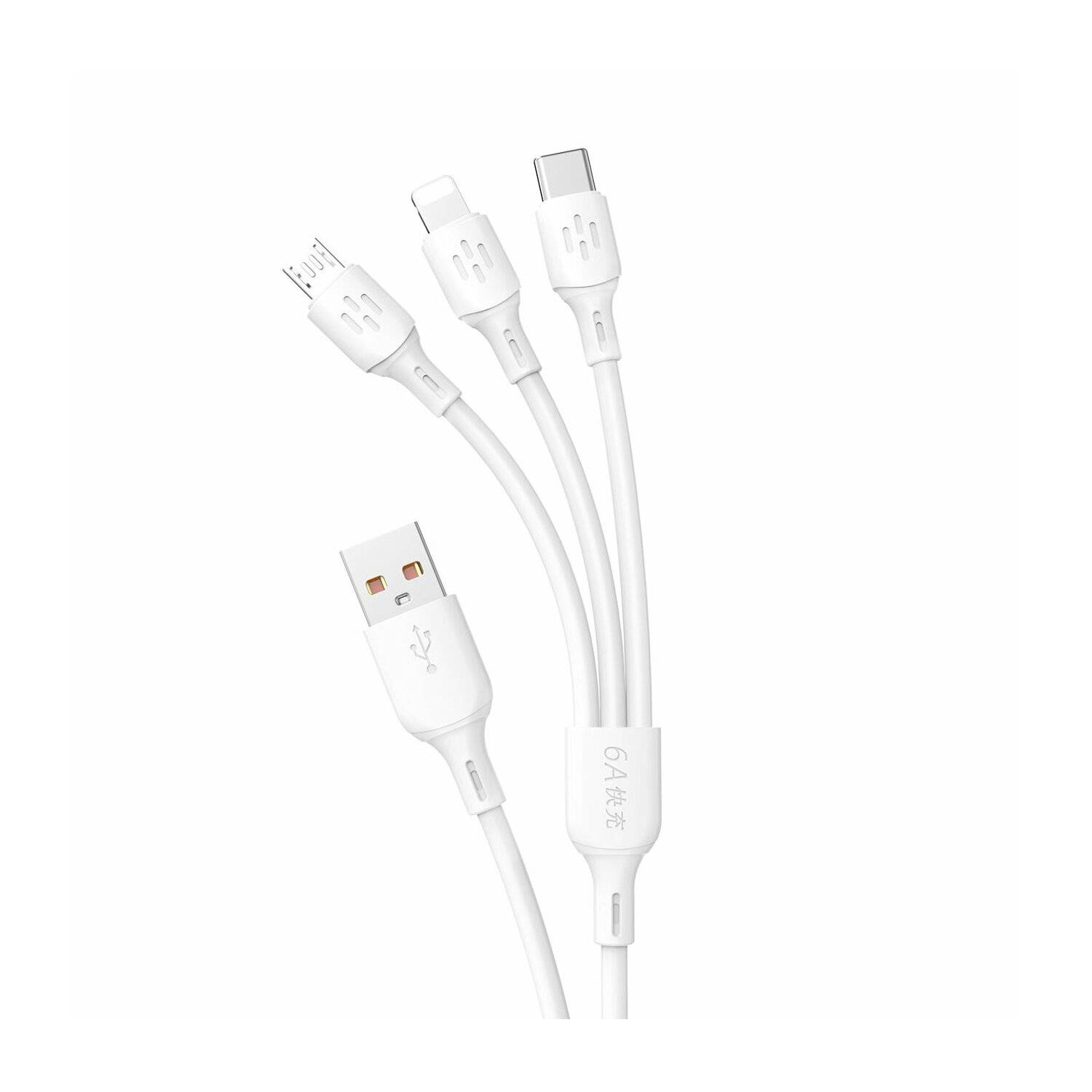 USB-Kabel Ladekabel – USB C / Micro-USB / Lightning 480 Mbit/s 6 A 1,2 m – Weiß