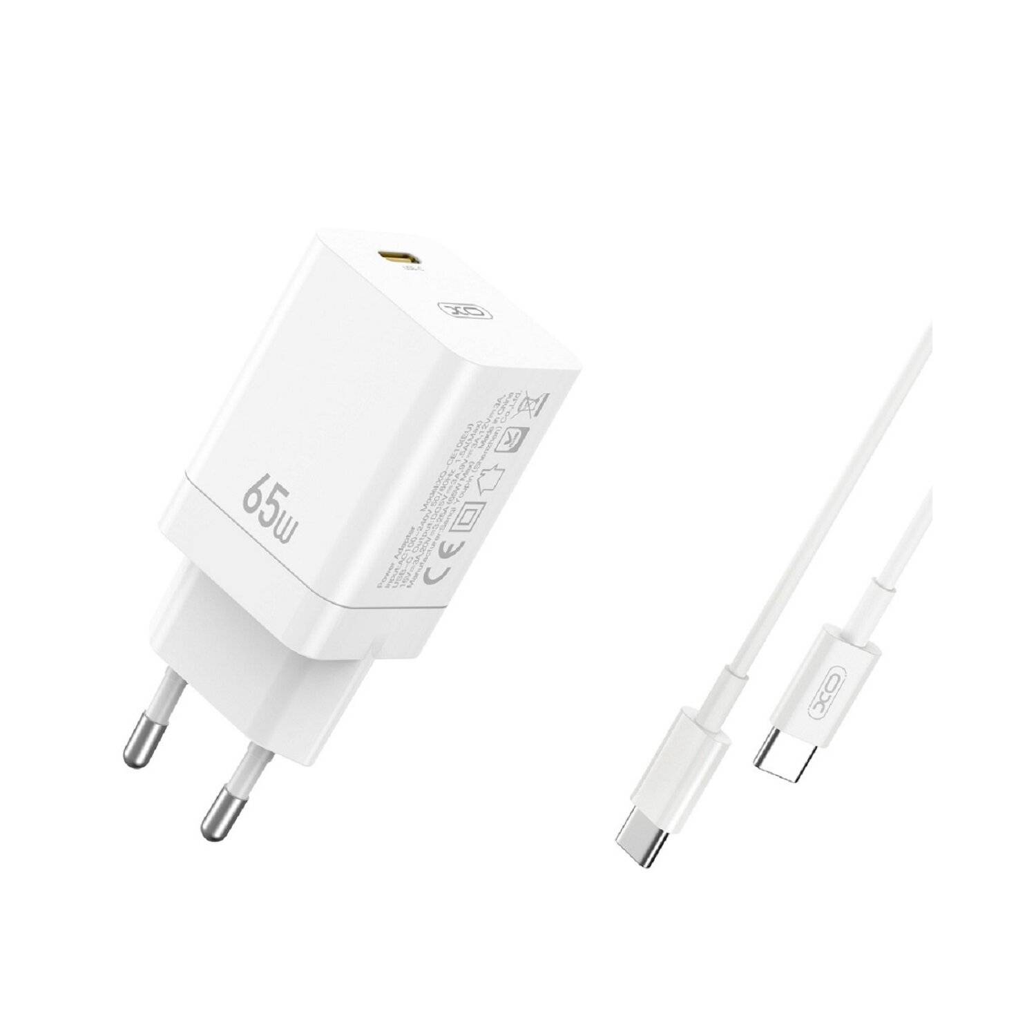 XO Wandladegerät Handyladegerät 65W GaN Quick Charger Schnellladegerät Weiß USB-C zu USB-C