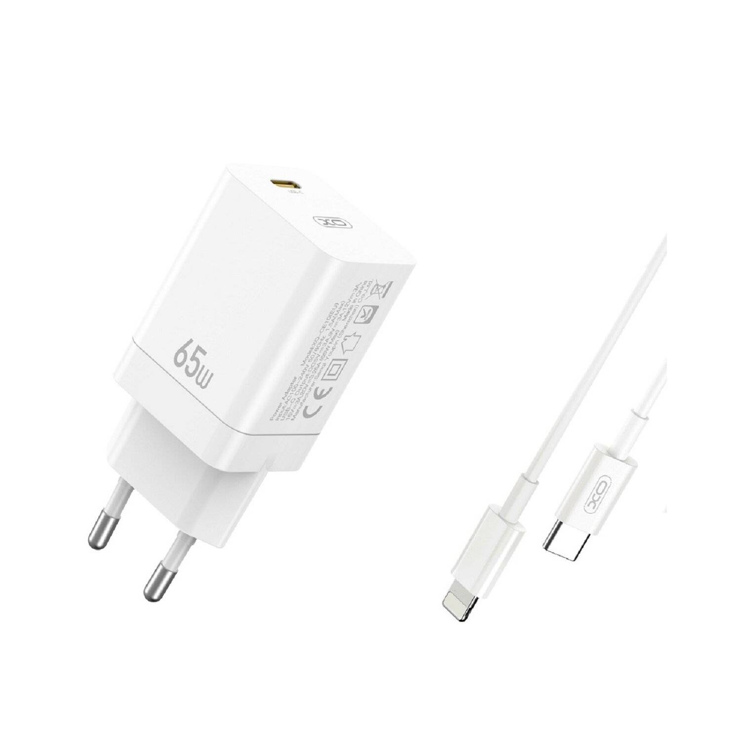 XO Wandladegerät Handyladegerät 65W GaN Quick Charger Schnellladegerät Weiß USB-C zu IOS