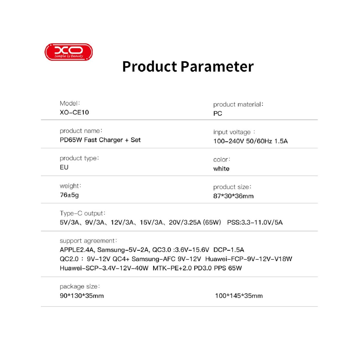 XO Wandladegerät Handyladegerät 65W GaN Quick Charger Schnellladegerät Weiß USB-C zu IOS