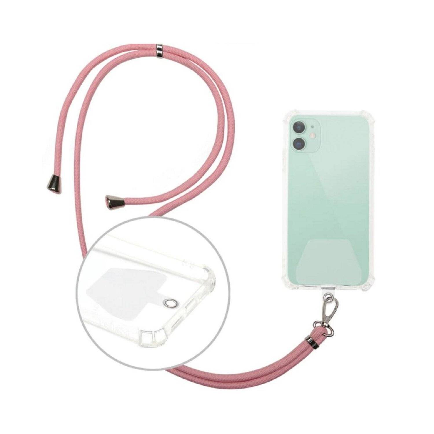 Handyhalterung Handykette Schnur zum Umhängen kompatibel mit Smartphones Pink